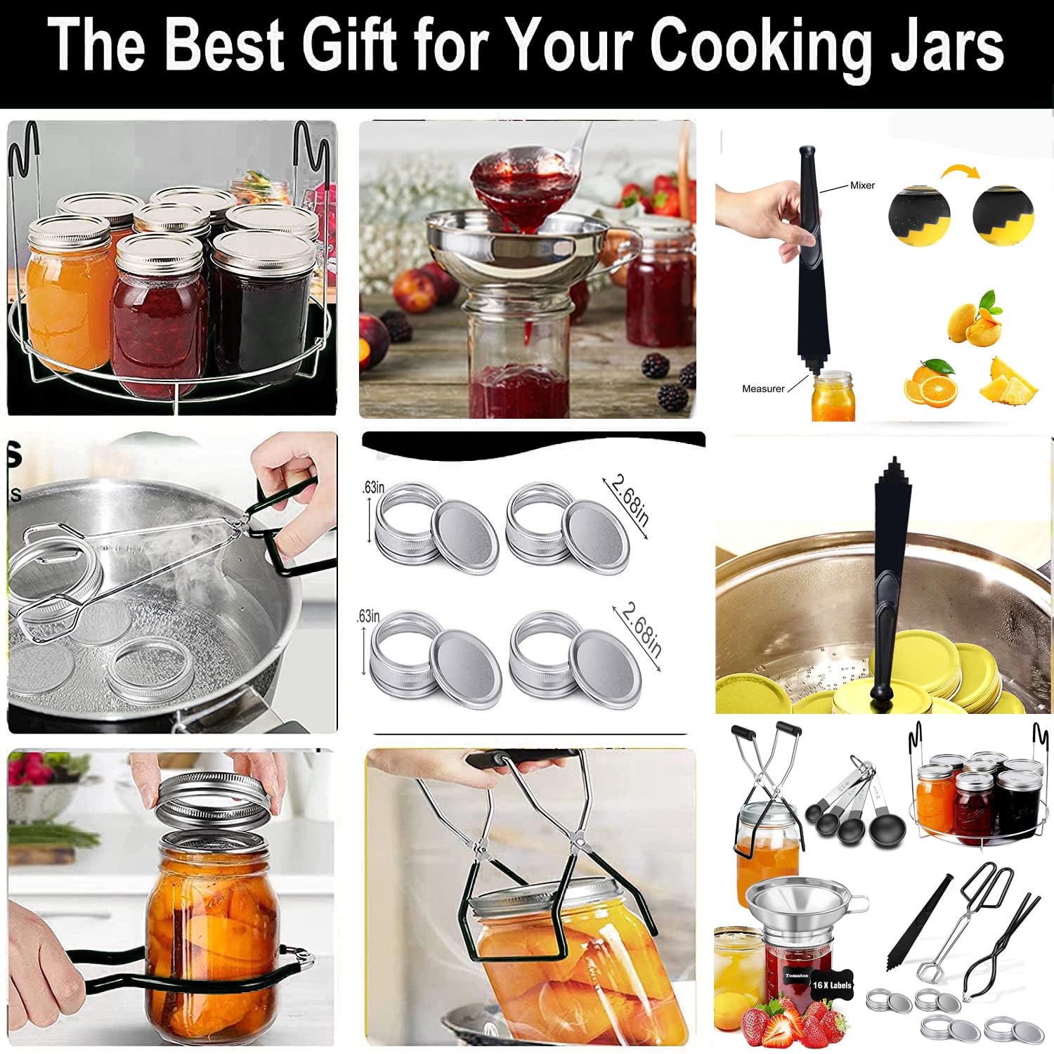 HOMMES Mason Jar Canning Supplies Starter Kit - Pot, Funnel, Lifter, Wrench, Tongs, Lid Lifter & Bubble Remover for Home Canning, Preserving Food, DIY Jams & Pickles