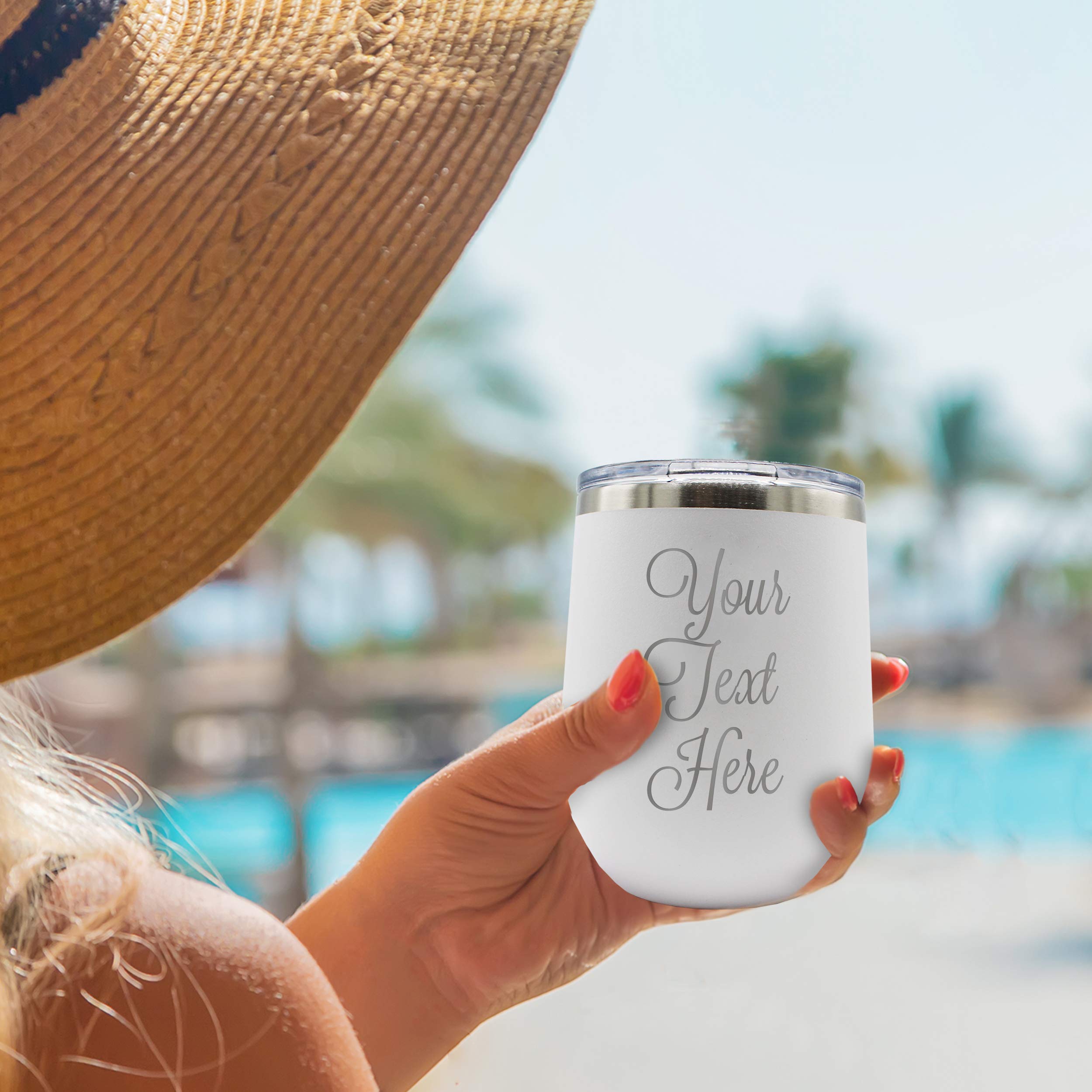 Personalized Insulated Wine Tumbler with Custom Monogram - Stemless Wine Cup for Gifts, Weddings & Parties - Keep Drinks Cold/Hot - White (Your Text Here) - Perfect for Anniversary Gifts, Bridal Showers & Outdoor Events