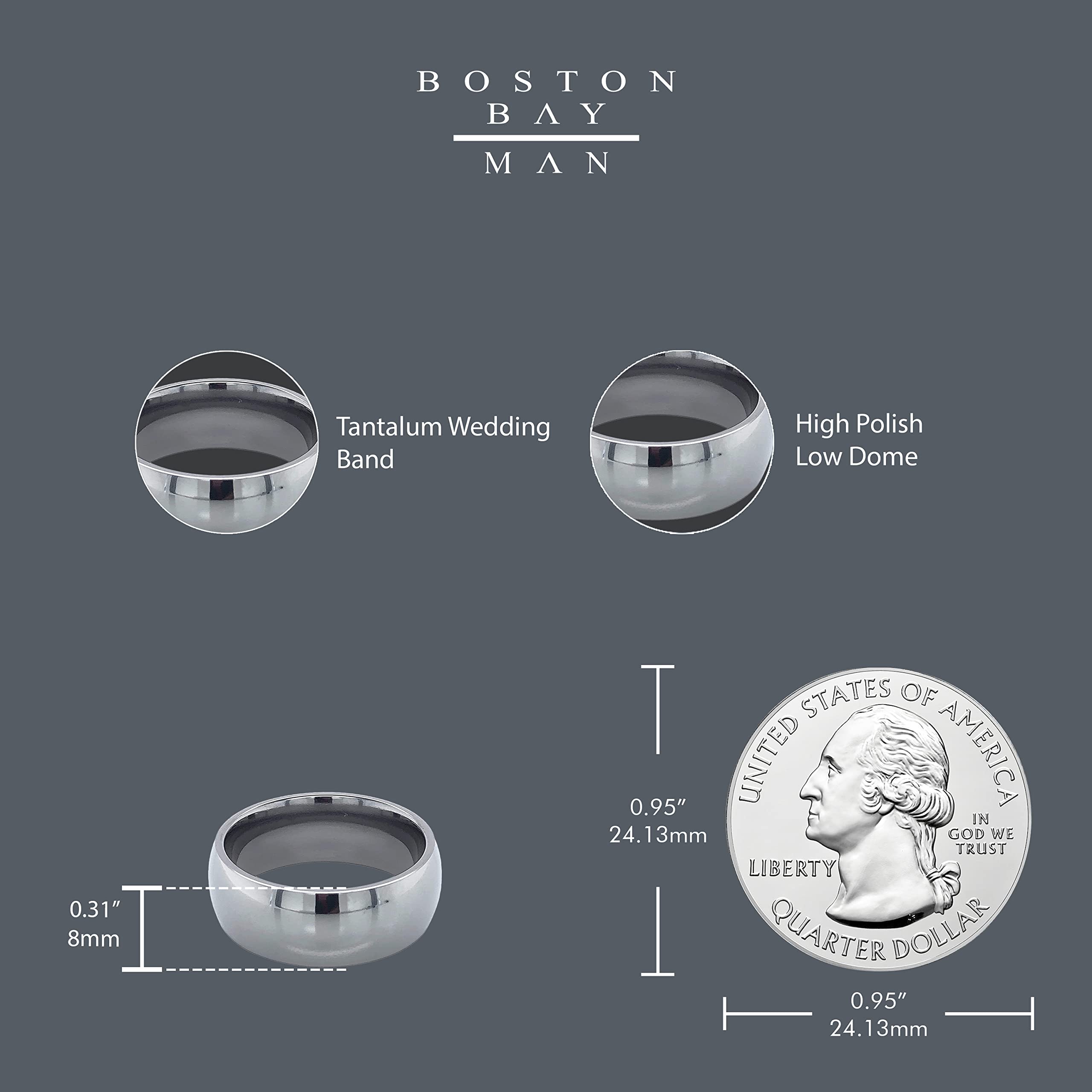 Boston Bay Diamonds Tantalum Comfort Fit Men's Wedding Band & Fashion Ring - 7mm & 8mm Width Options - Durable & Hypoallergenic - Perfect for Weddings, Anniversaries & Everyday Wear