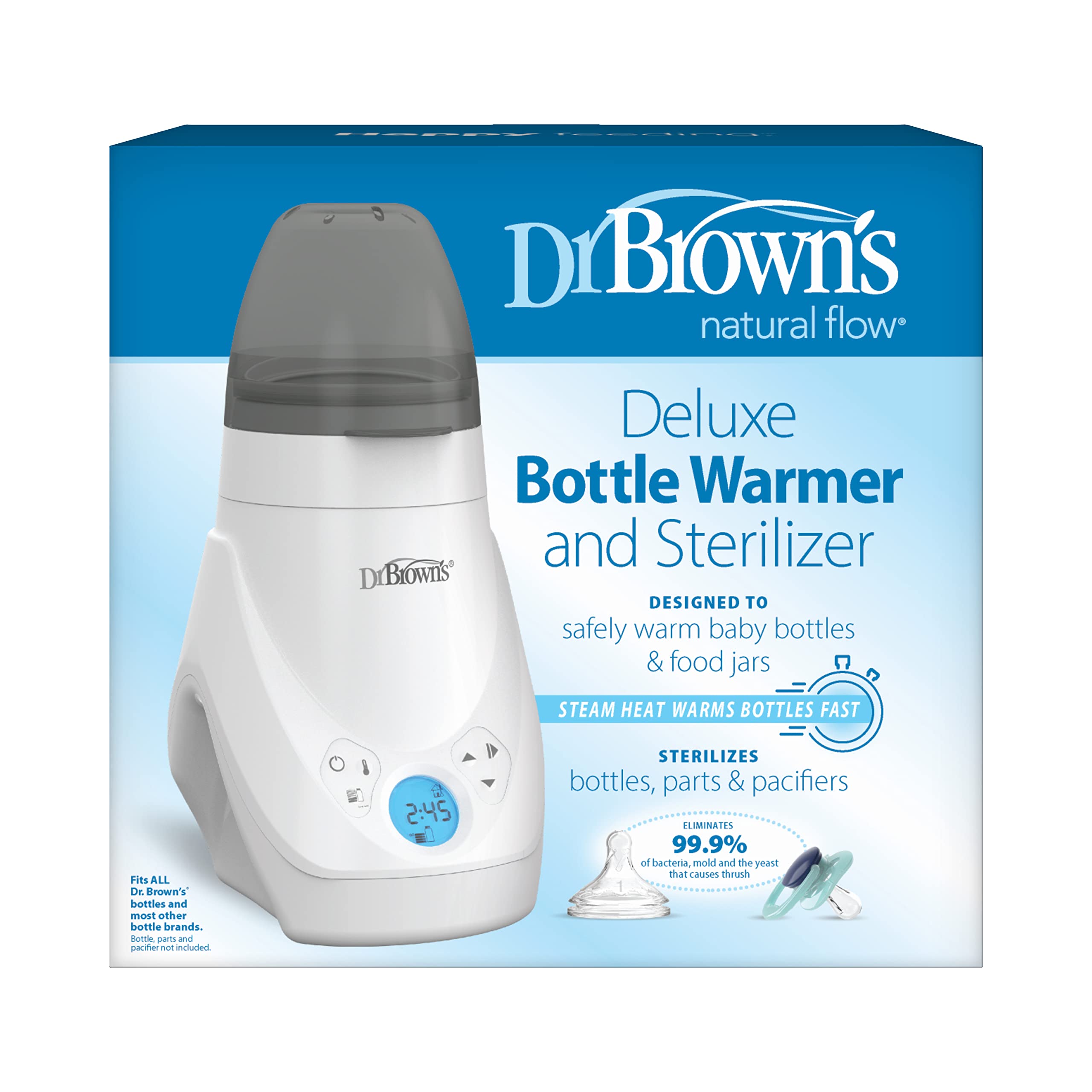 Dr. Brown's Deluxe Baby Bottle Warmer & Sterilizer - Fast Heating for Formula, Breast Milk & Baby Food Jars | Perfect for Night Feedings, Travel & Daycare Use