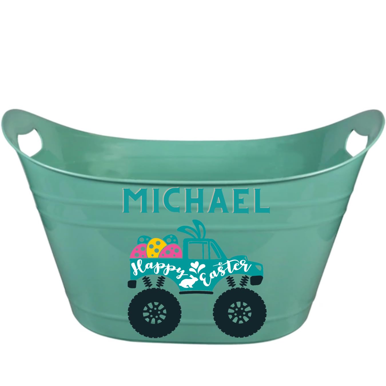 Personalized Extra Large Easter Basket for Kids - Customized Reusable Easter Decor Bucket - Perfect for Easter Egg Hunts, Gift Giving & Home Decoration (Aqua)