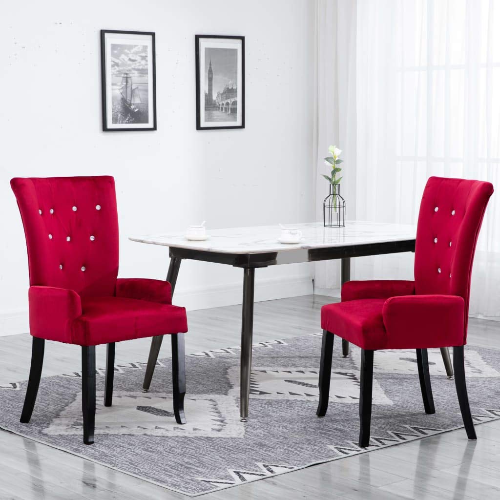 Stylish Red Velvet Dining Chair with Armrests - Bistro, Cafe, Patio, Kitchen & Club Furniture Set - Perfect for Home, Restaurant & Outdoor Dining