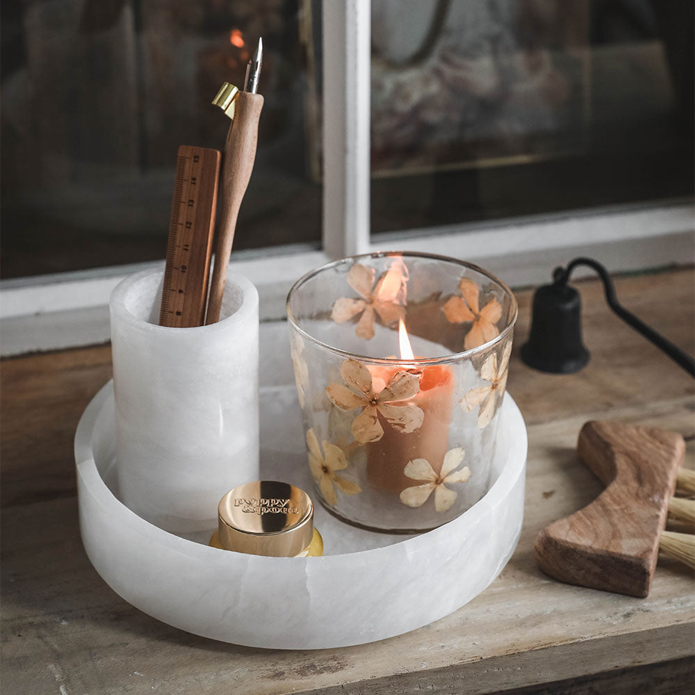 Elegant Alabaster Vessel - Slim White Stone Decorative Bowl for Home Decor | Perfect for Centerpieces, Tabletop Displays & Luxury Gift Giving
