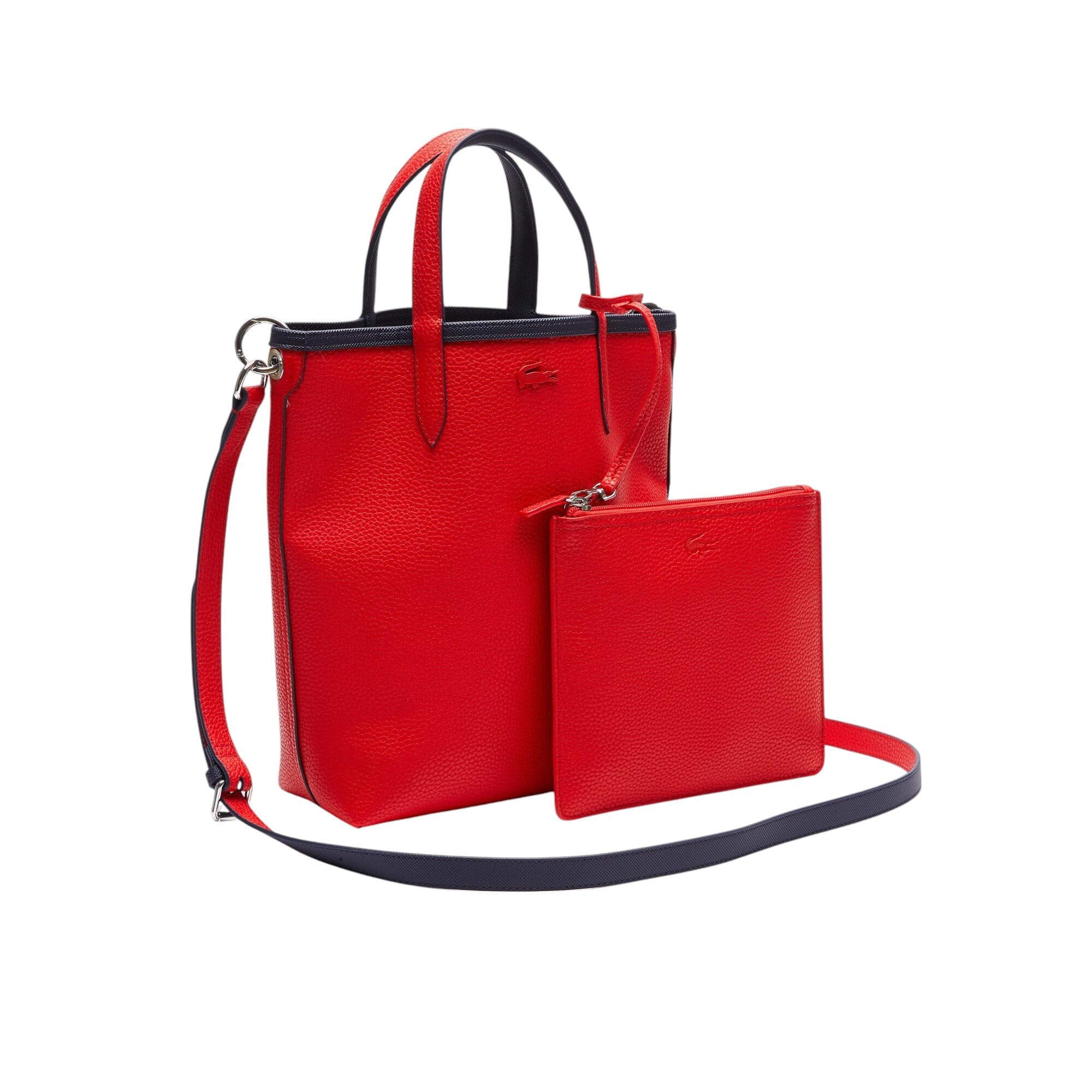Lacoste Anna Reversible Coated Canvas Tote Bag with Detachable Pouch - Stylish Women's Handbag for Work, Travel & Shopping