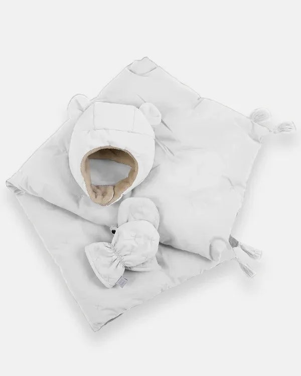 Soft Baby Mittens, Hat & Blanket Set for Newborns (6-12 Months) - Whisper White | Cozy Winter Essentials for Infants & Toddlers | Perfect for Nursery, Travel & Outdoor Adventures