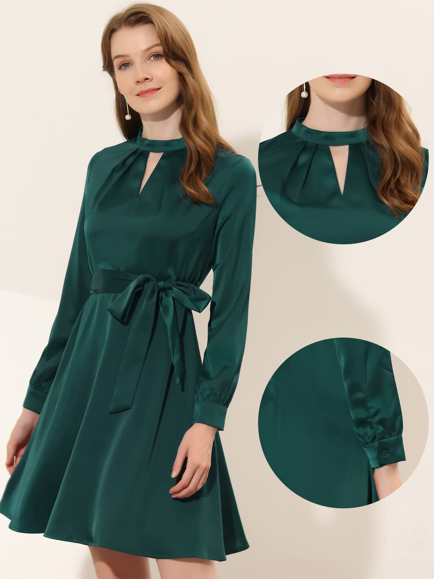 Allegra K Women's Elegant Satin A-Line Dress with Keyhole Tie Waist - Perfect for Work, Office, and Formal Occasions