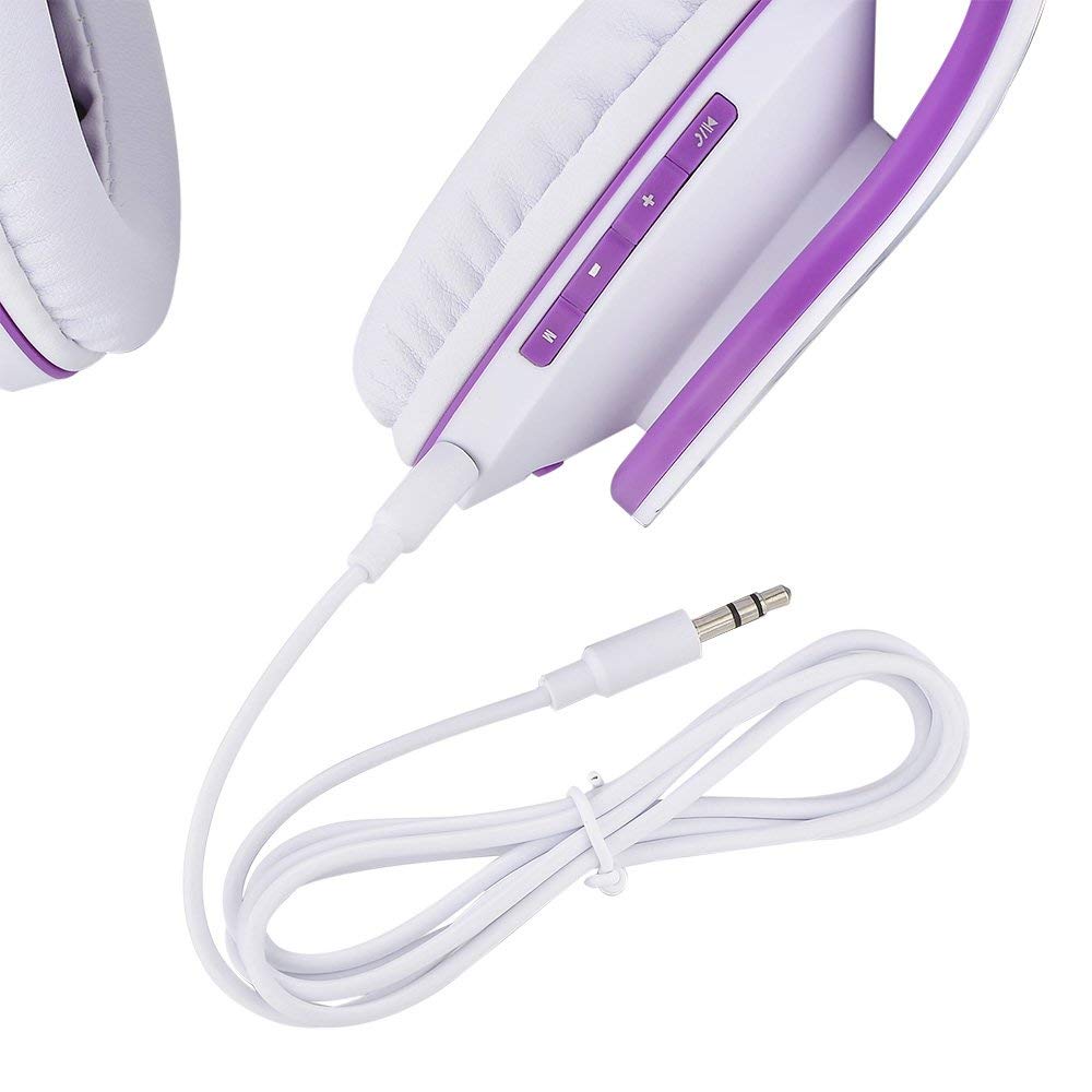 PowerLocus Bluetooth Over-Ear Headphones - Wireless & Wired Stereo Headset with Built-in Mic, Foldable Design, Micro SD/TF & FM Radio - Compatible with iPhone, Samsung, iPad, PC (White/Violet) - Perfect for Travel, Workouts & Home Entertainment