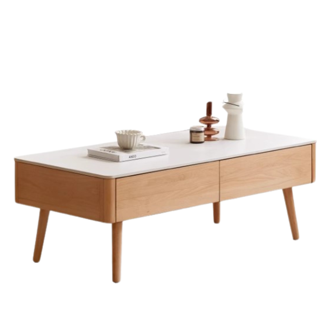 Solid Oak & Beech Wood Slate Coffee Table - Modern Minimalist Design for Living Room, Lounge & Office