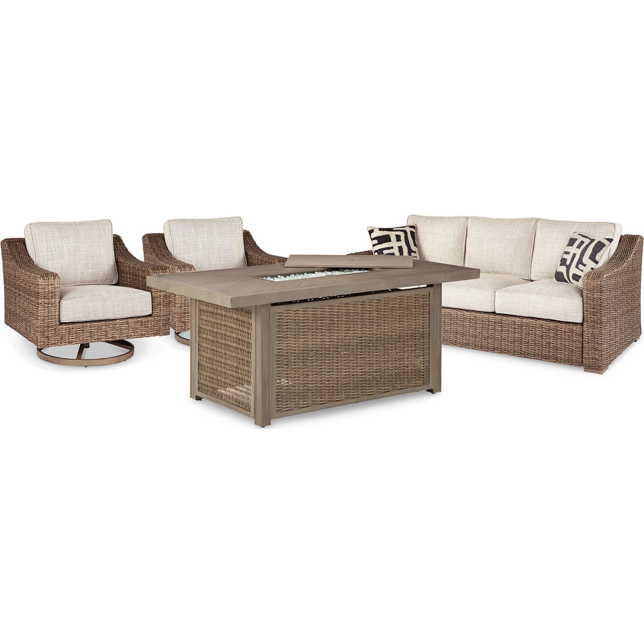 Beachcroft 4-Piece Outdoor Patio Furniture Set - Waterproof Wicker Rattan Sofa with Cushions, Beige - Perfect for Backyard, Garden, Poolside & Terrace Relaxation
