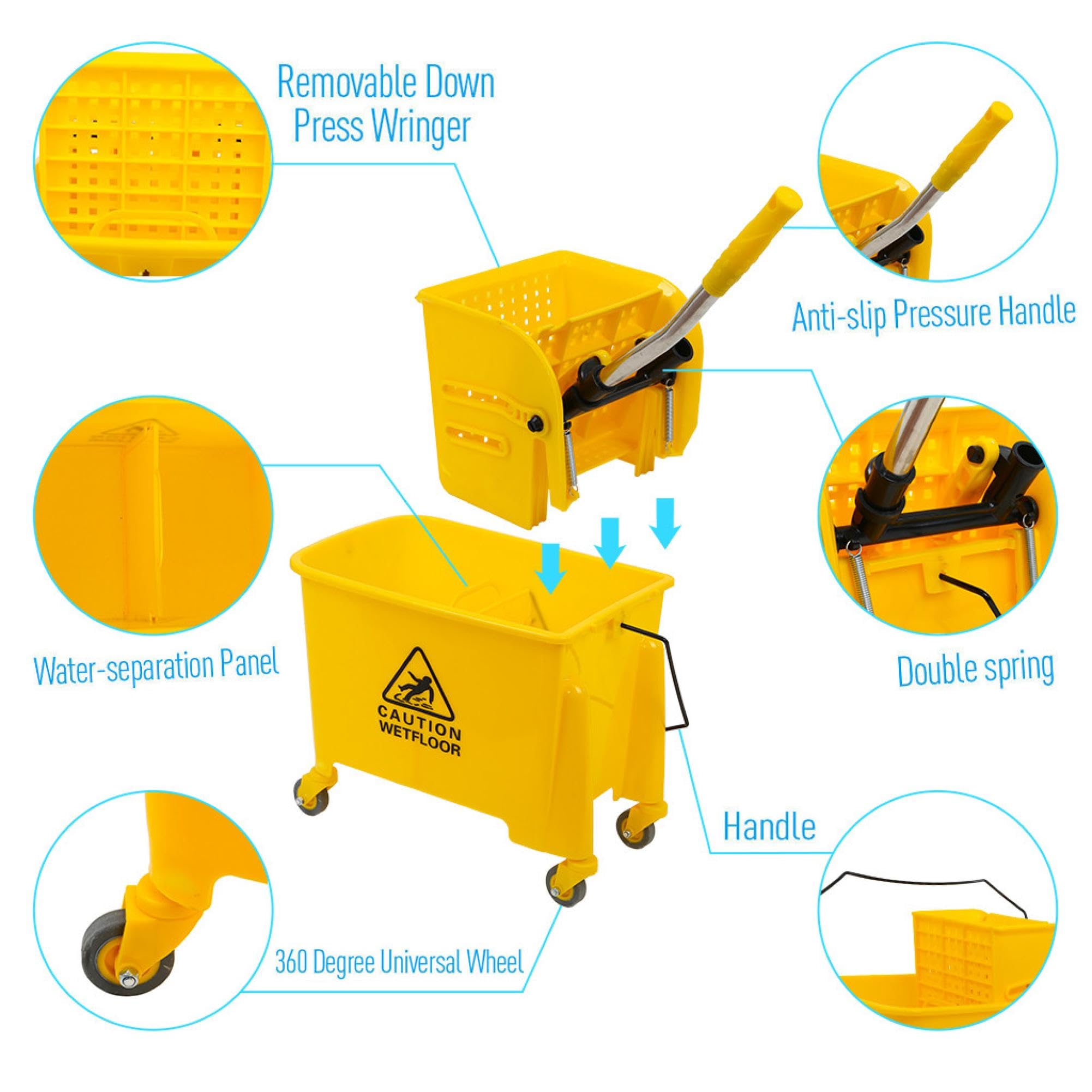 Commercial 20 Quart Mop Bucket with Wringer on Wheels - Heavy Duty Side Wringer Combo Set for Home & Industrial Cleaning - Ideal for Schools, Hospitals, and Office Floor Maintenance
