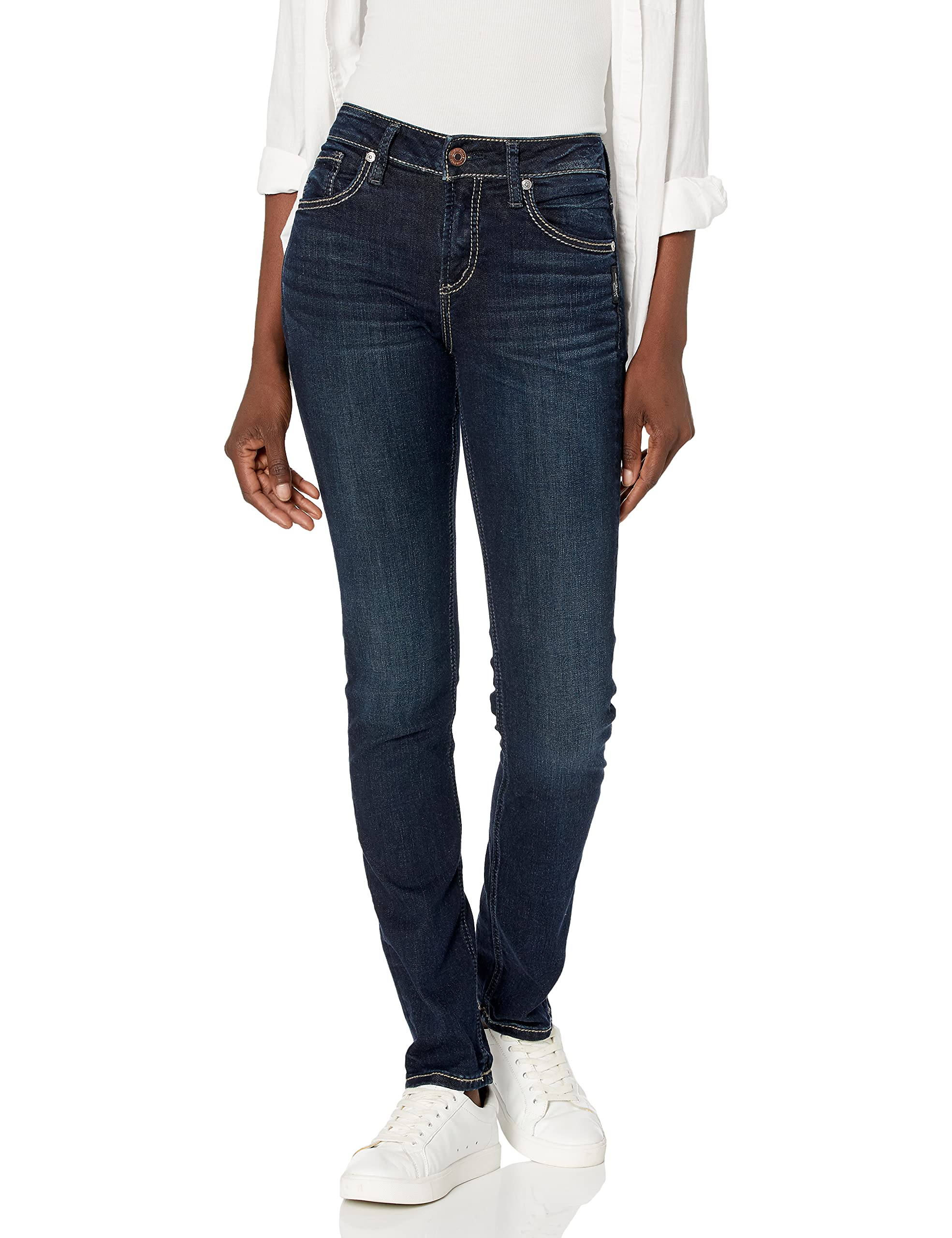 Silver Jeans Co. Women's Avery High Rise Straight Leg Jeans - Comfortable Stretch Denim Pants for Casual Wear & Everyday Outfits