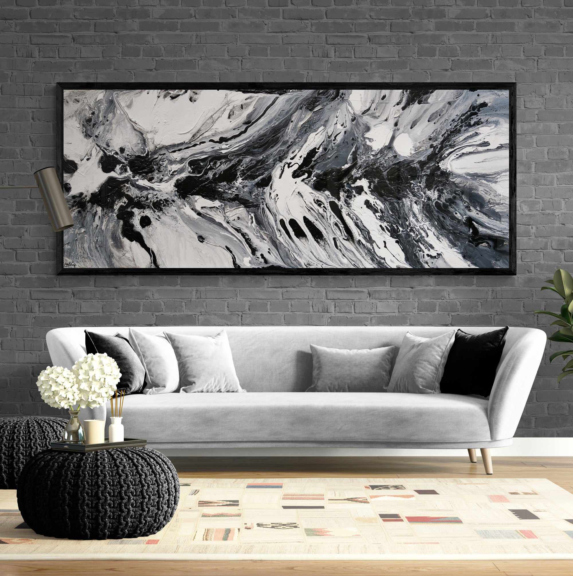 Salt and Nero 200cm x 80cm White Black Textured Abstract Canvas Painting - Modern Wall Art for Living Room, Bedroom & Office Decor