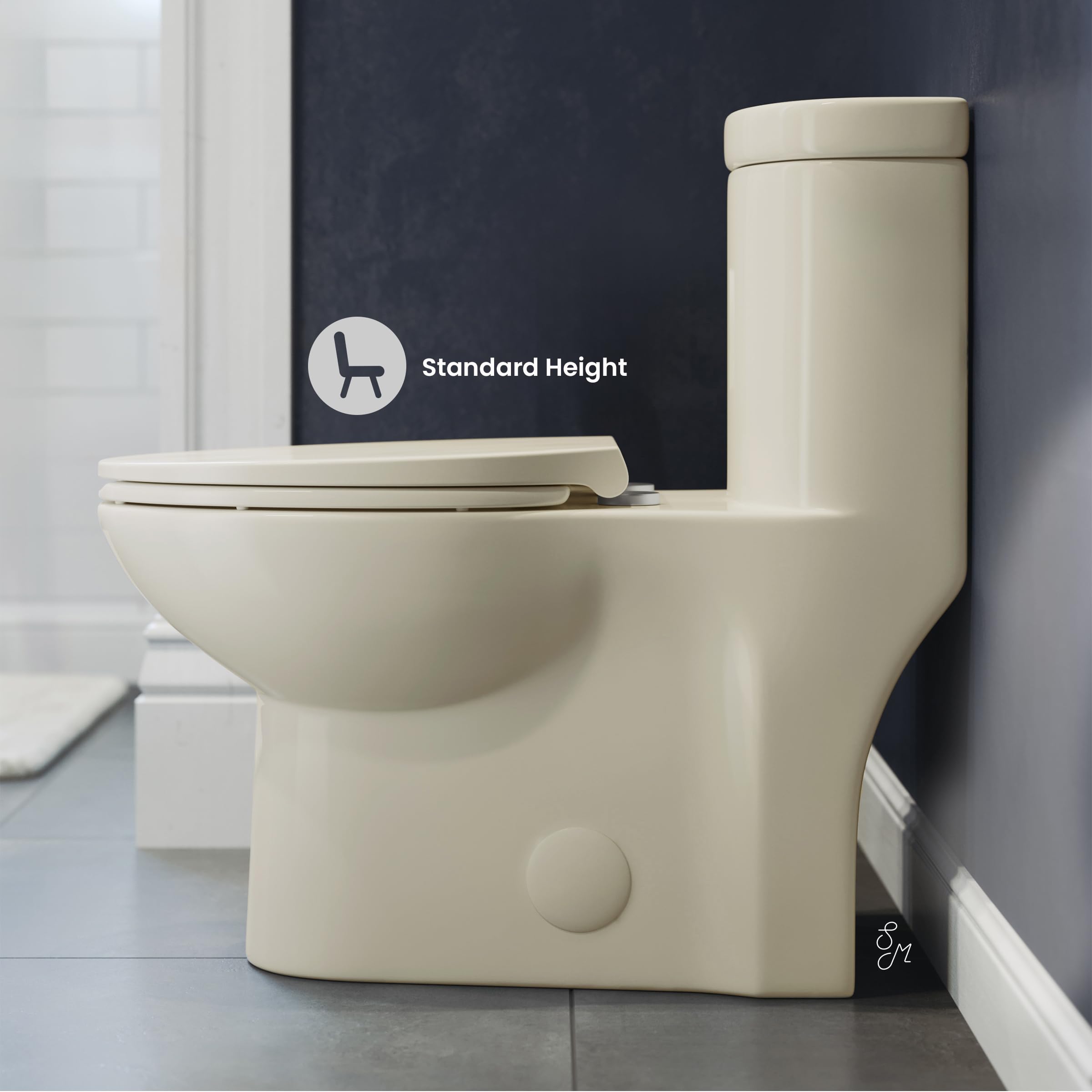 Swiss Madison SM-1T206BQ Sublime One-Piece Elongated Toilet with Left-Side Flush Handle | 1.28 GPF Water-Saving Design in Bisque Color | Perfect for Modern Bathrooms, Small Spaces & Eco-Friendly Homes