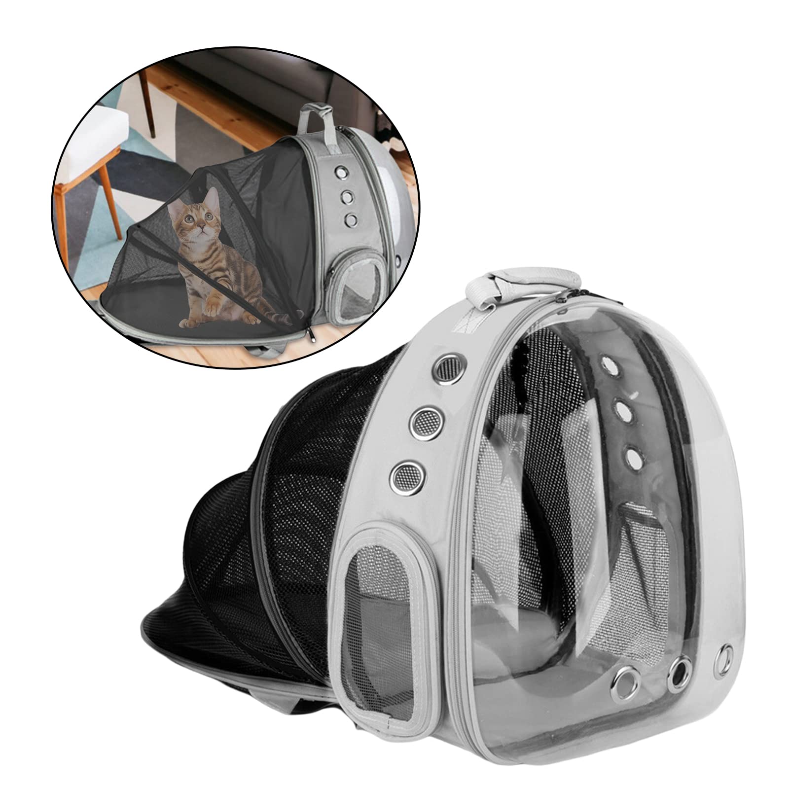 Expandable Clear Bubble Cat Carrier Backpack - Gray Pet Travel Carrier for Small Dogs & Cats | Durable & Comfortable for Outdoor Adventures, Sightseeing, Hiking & Air Travel