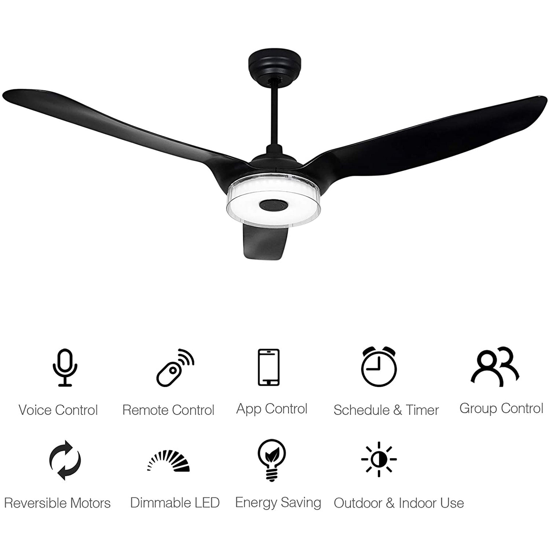 52 Inch Smart Ceiling Fan with LED Light and Remote Control - Quiet DC Motor, Energy Efficient, App & Voice Control for Bedroom, Living Room, Patio