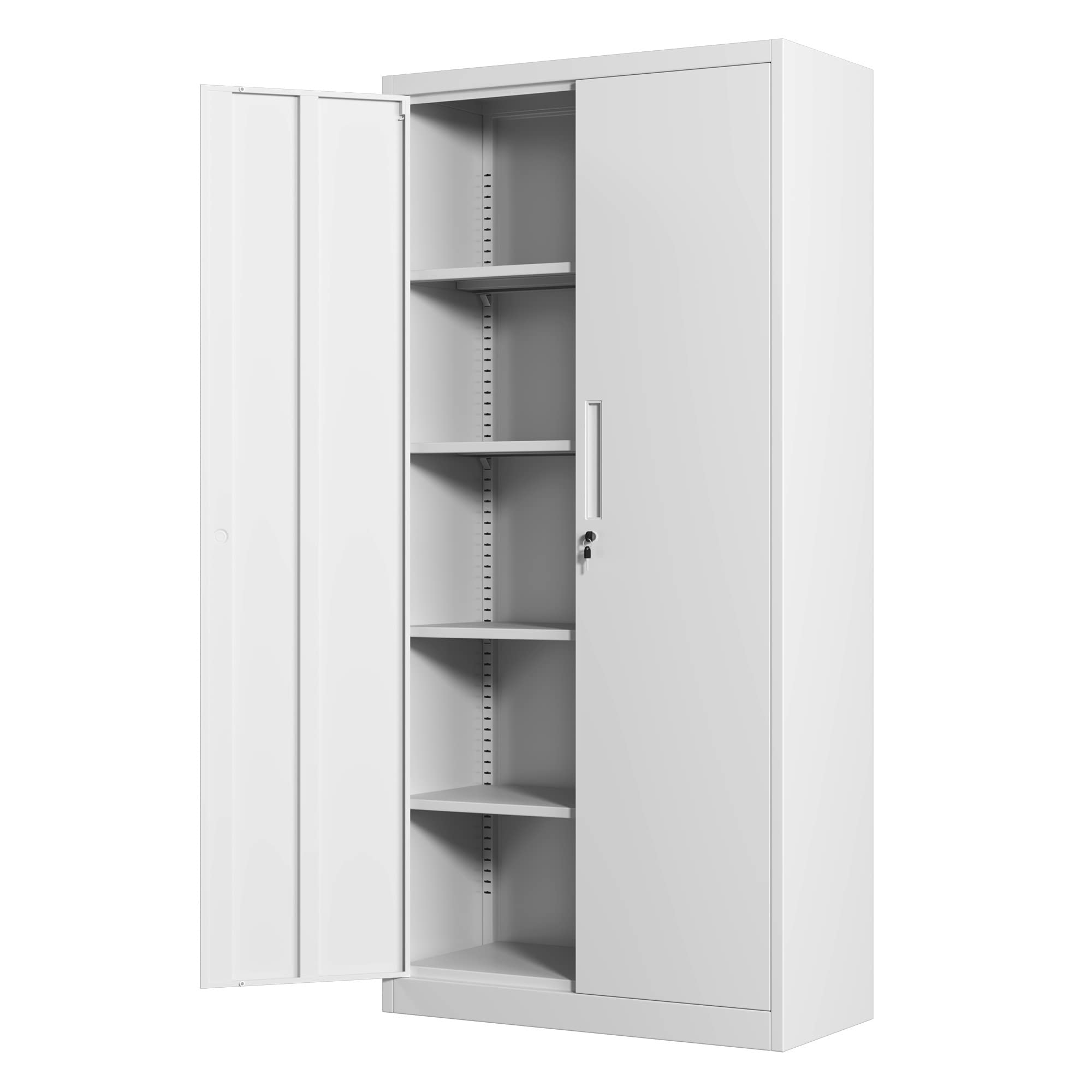 Lockable Metal Storage Cabinet with 4 Shelves - White | Garage & Office Organization