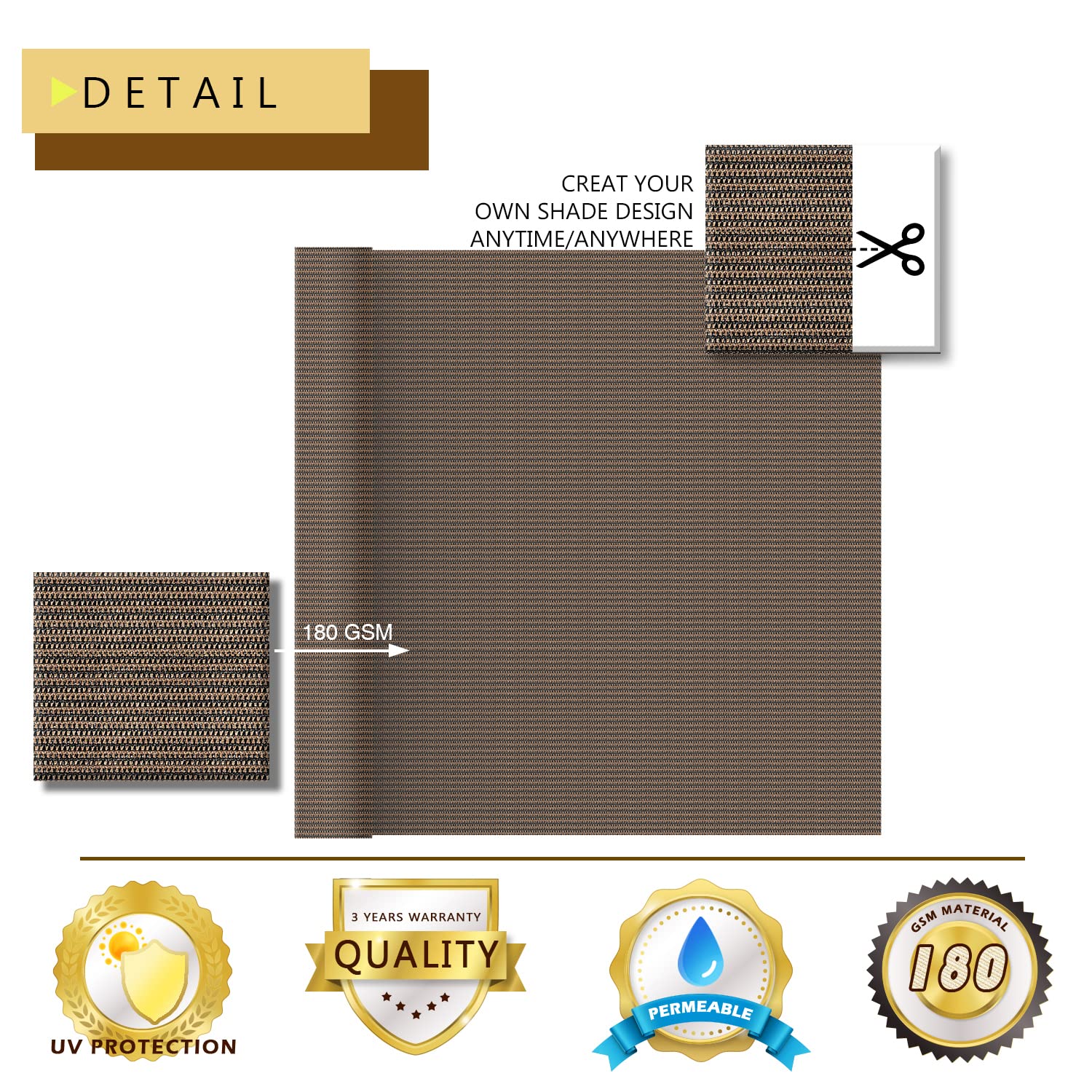 COARBOR 8Ft x 127Ft Outdoor Shade Cloth - Sun Shade Fabric Roll for Pergola, Carport, Patio, Deck, Backyard, Garden, Greenhouse, Yard & Balcony - UV Protection & Durable Brown Cover - Perfect for DIY Projects, Outdoor Relaxation & Plant Protection