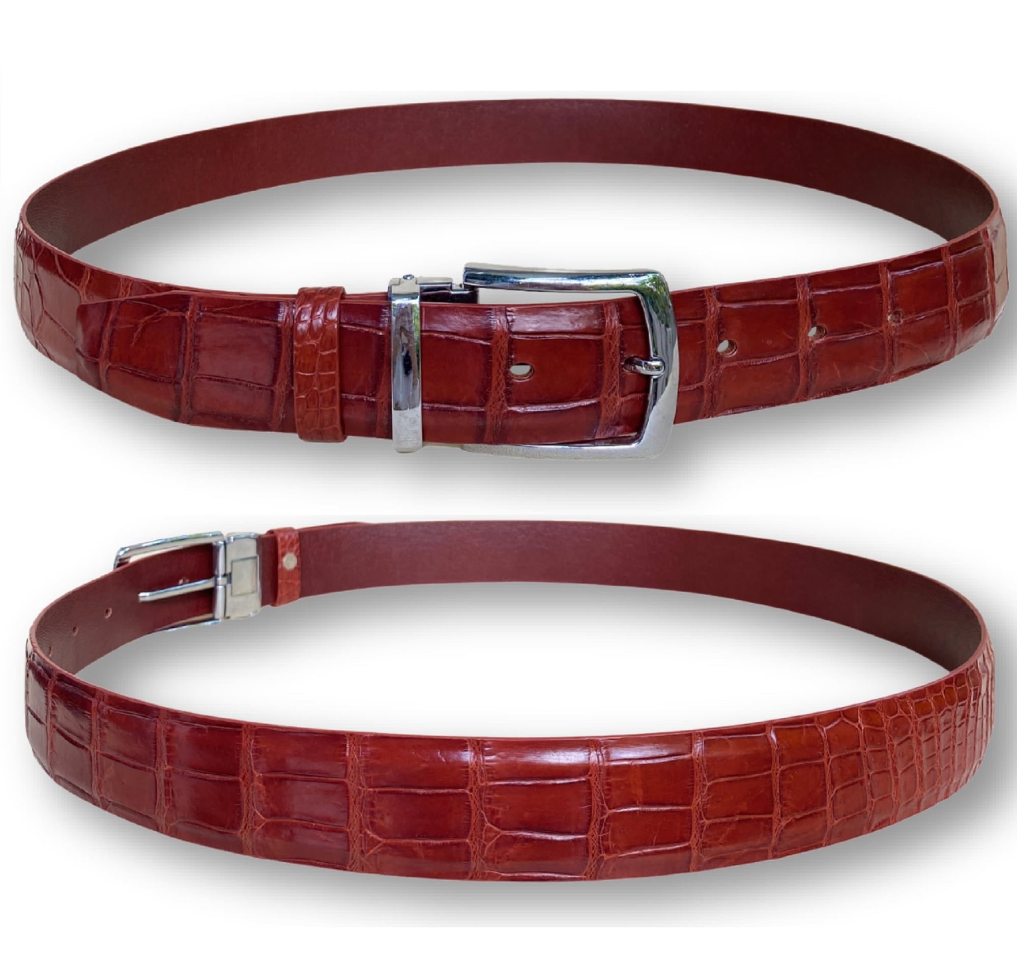 Alligator Leather Belt for Men - Handmade Genuine Leather Dress Belt with Durable Buckle - Classic Fashion Gift for Dad, Boss, Teacher - Perfect for Office, Wedding & Formal Occasions