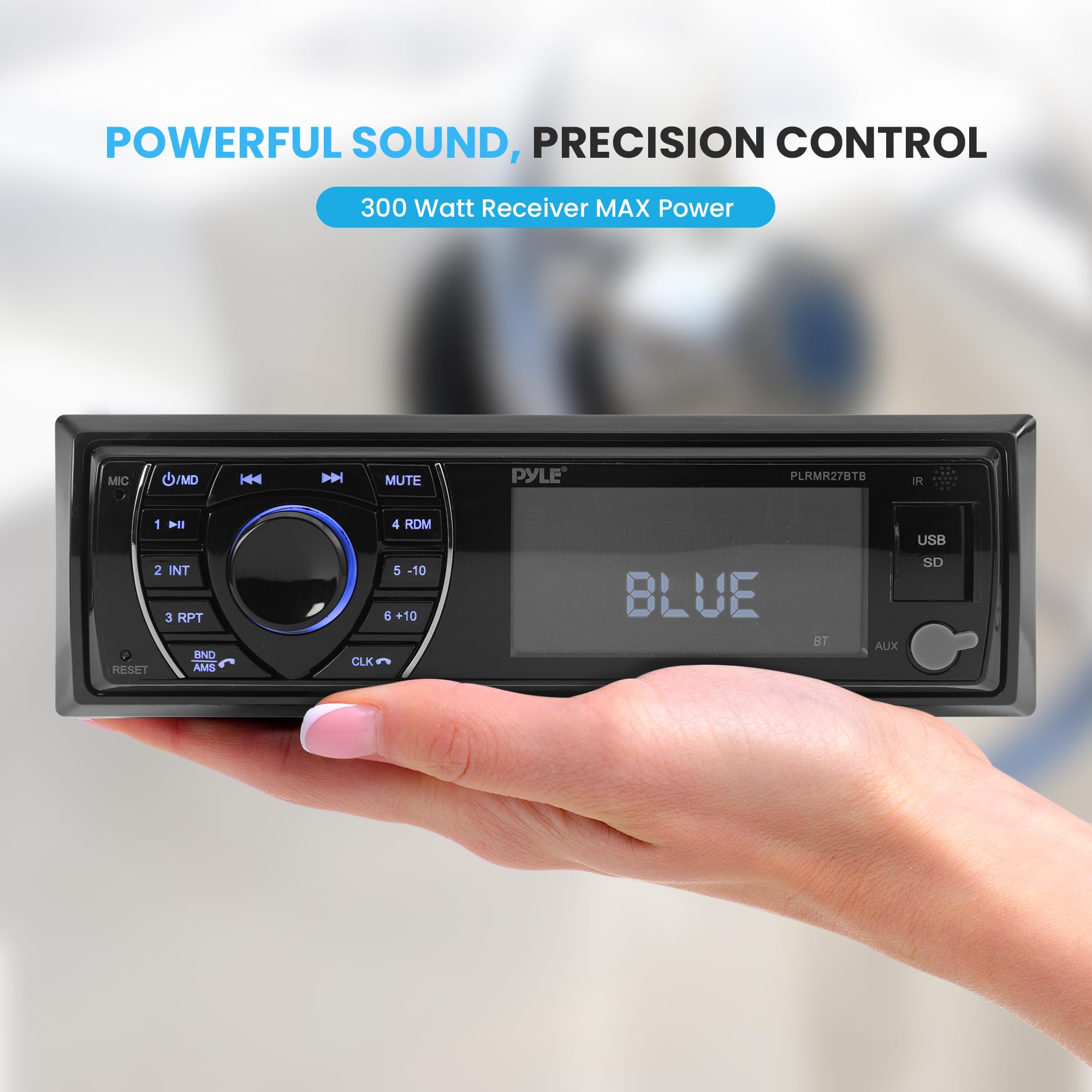 Pyle PLRMR27BTB Bluetooth Marine Stereo Receiver - 12V Single DIN Boat Radio with Digital LCD Display, USB/SD/MP3 Playback, AM/FM Radio, RCA Output & Remote Control - Perfect for Boats, Yachts & Marine Vehicles