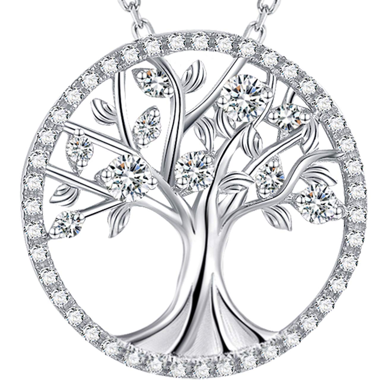 Tree of Life Necklace for Women - Sterling Silver Birthstone Jewelry with Simulated Diamonds & Emeralds - Perfect Birthday Gift for Wife, Mom, Sister | April & May Birthstones | Ideal for Weddings, Anniversaries & Spiritual Occasions