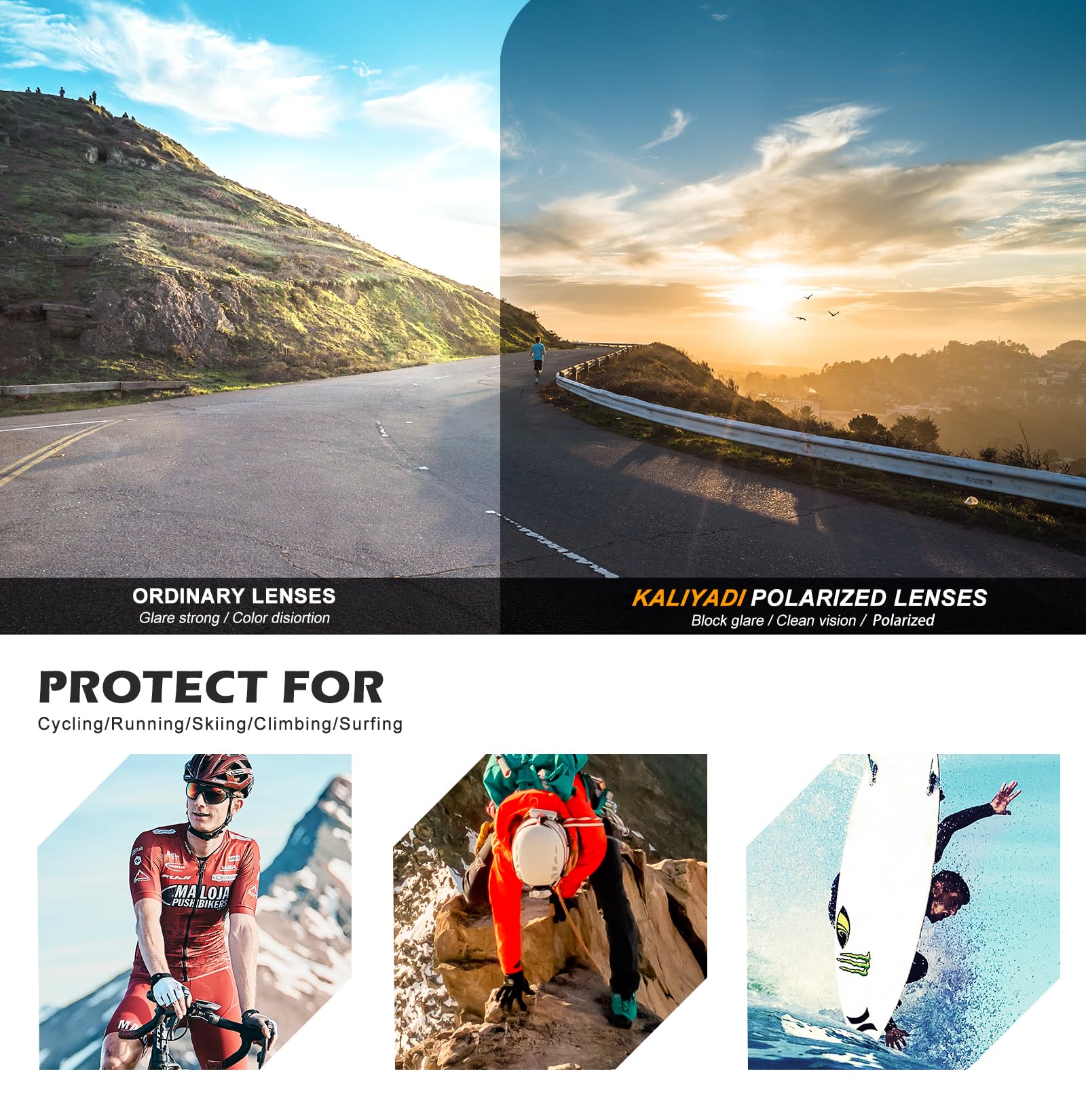 KALIYADI Polarized Sports Sunglasses for Men & Women - UV Protection Running Cycling Driving Fishing Sunglasses - Perfect for Outdoor Activities, Sports, and Travel