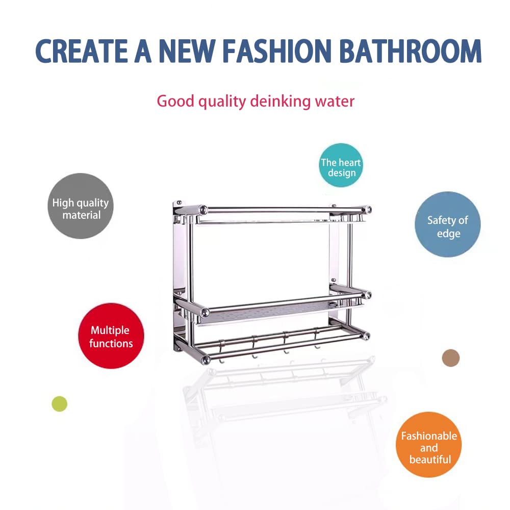 No Drill Adhesive Wall Mounted Bathroom Shelf - 15.75 Inch Rustproof Bathroom Organizer for Towels, Toiletries & Essentials | Perfect for Bathroom, Shower, Kitchen, Laundry Room & Dorm Storage