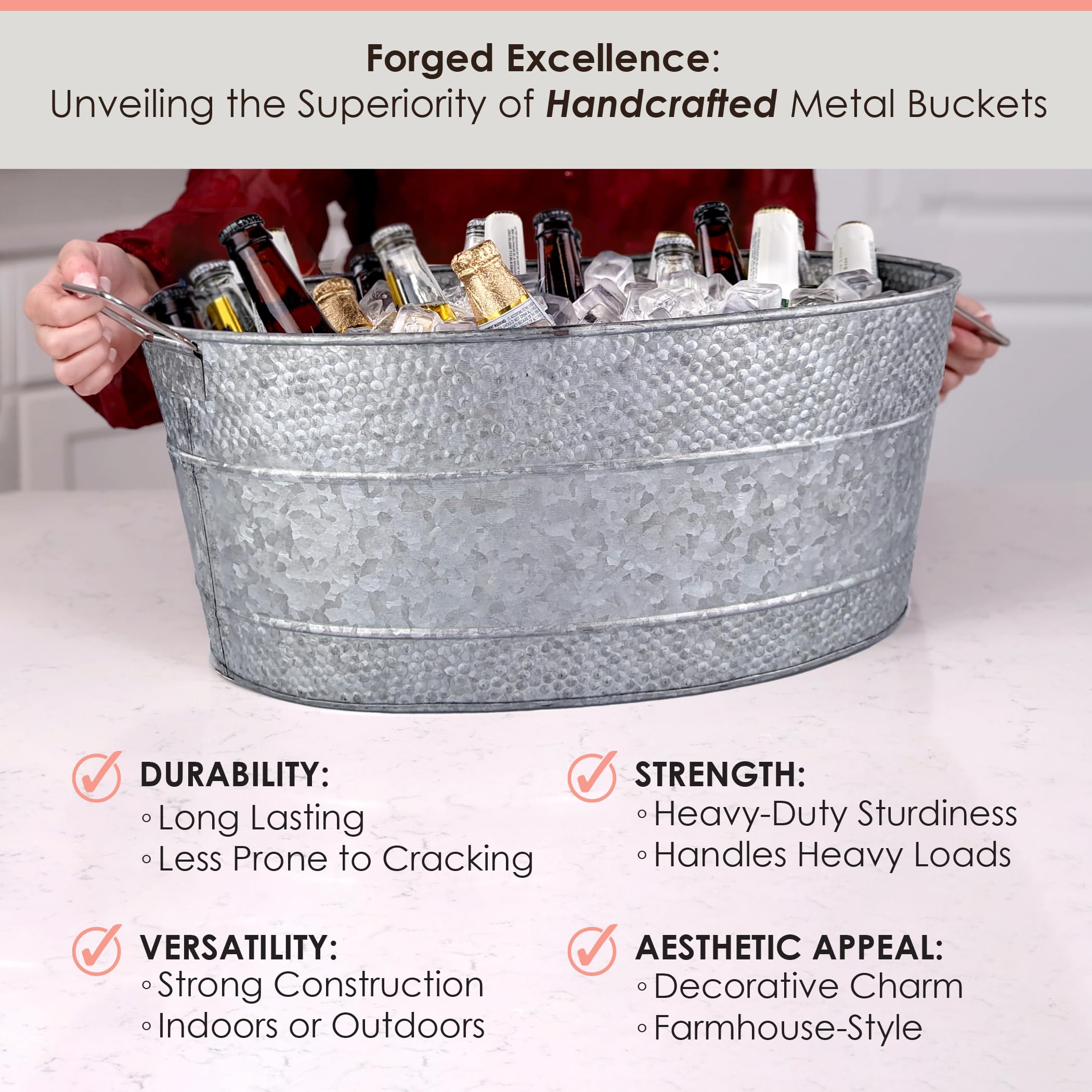 BREKX Aspen 25-Quart Galvanized Beverage Tub with Stand - 6 Gallon Drink Cooler Bucket for Parties, Outdoor Events & BBQs - Leak, Dent & Rust Resistant - Includes Handles & Cooler Stand - Ash Gray