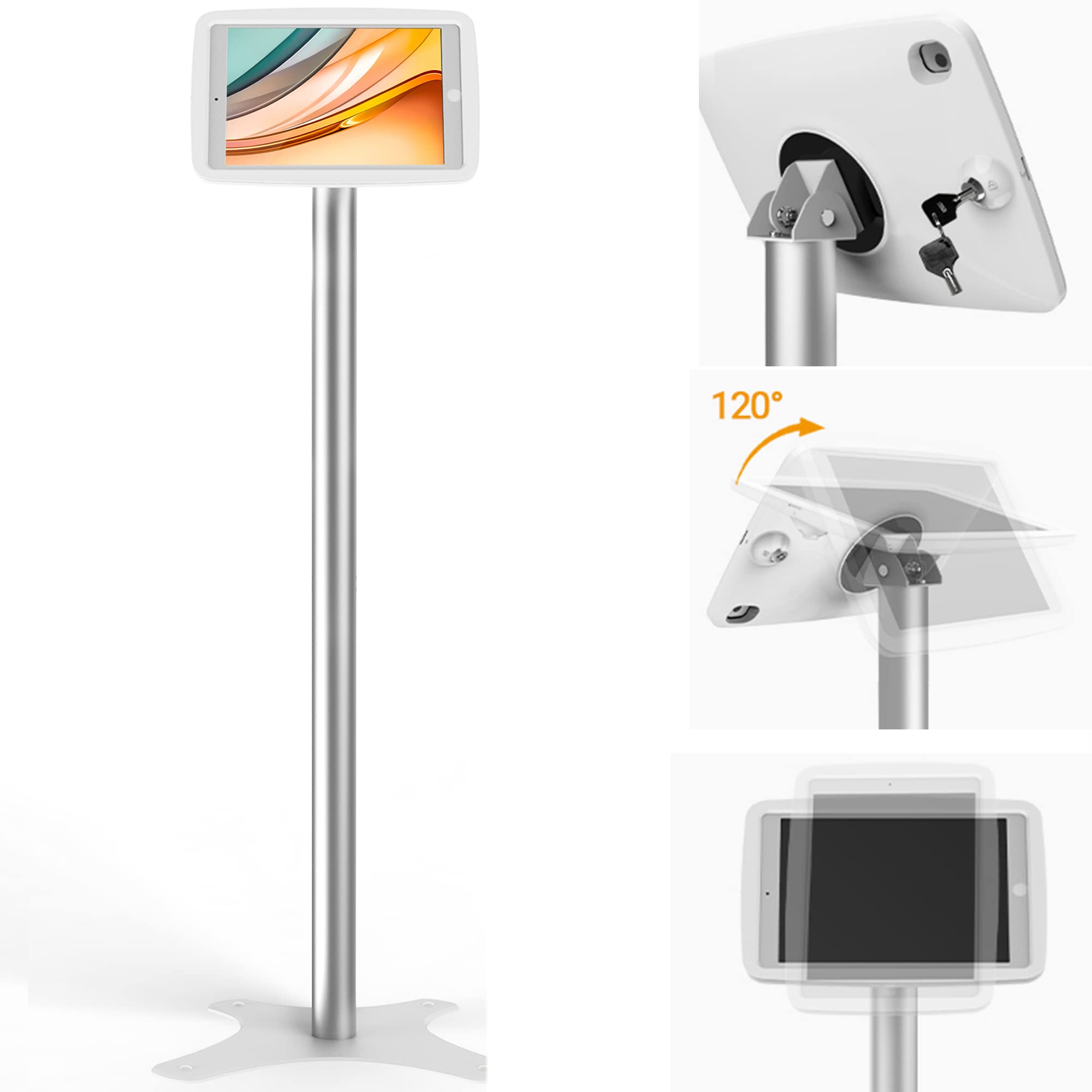 Adjustable Tablet Kiosk Floor Stand - Compatible with 10.2