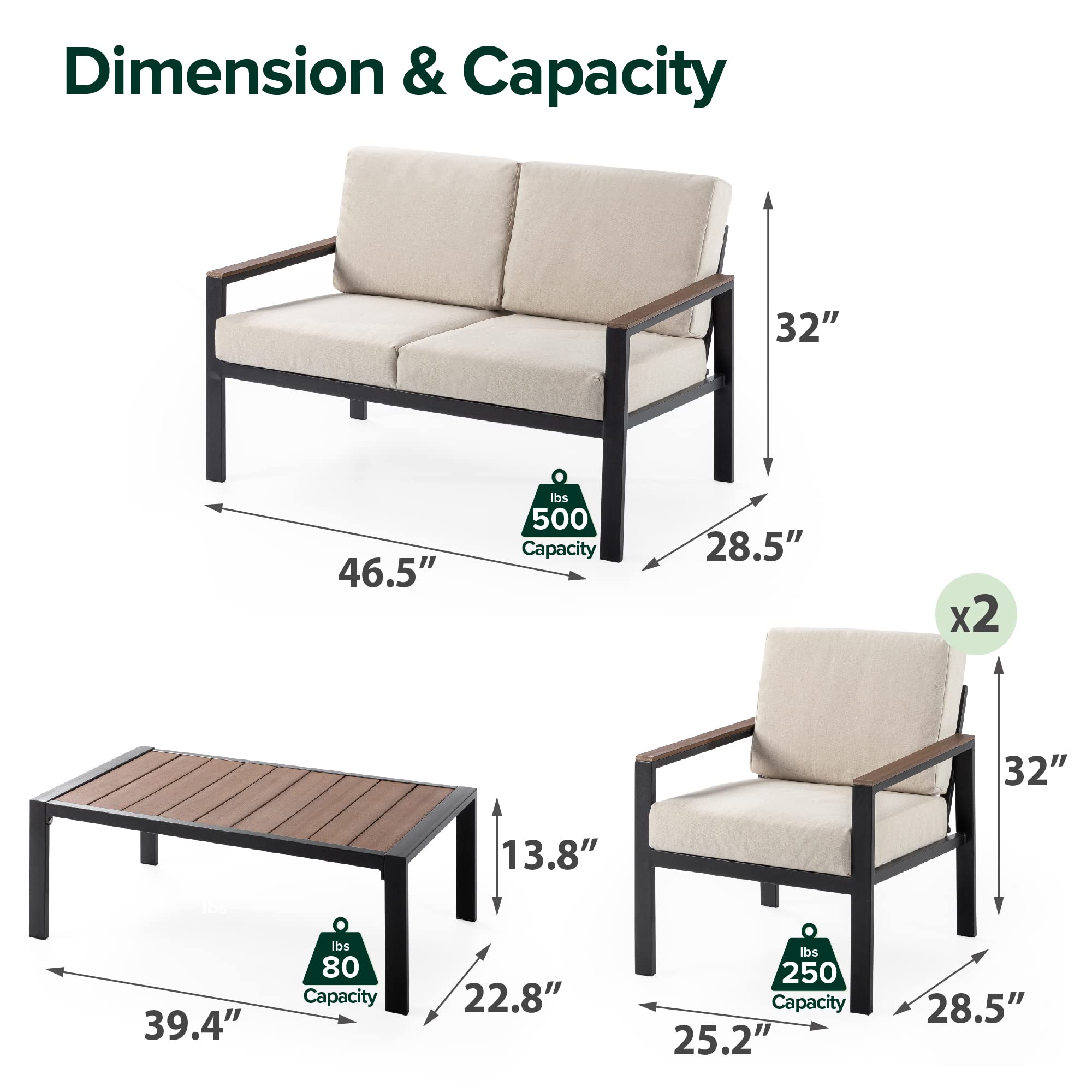 ZINUS Dillon 4-Piece Outdoor Patio Furniture Set - Aluminum & Poly Lumber Conversation Set, Weather Resistant, Rust-Proof, Easy Assembly (Black) - Perfect for Backyard, Garden, Poolside or Deck Relaxation