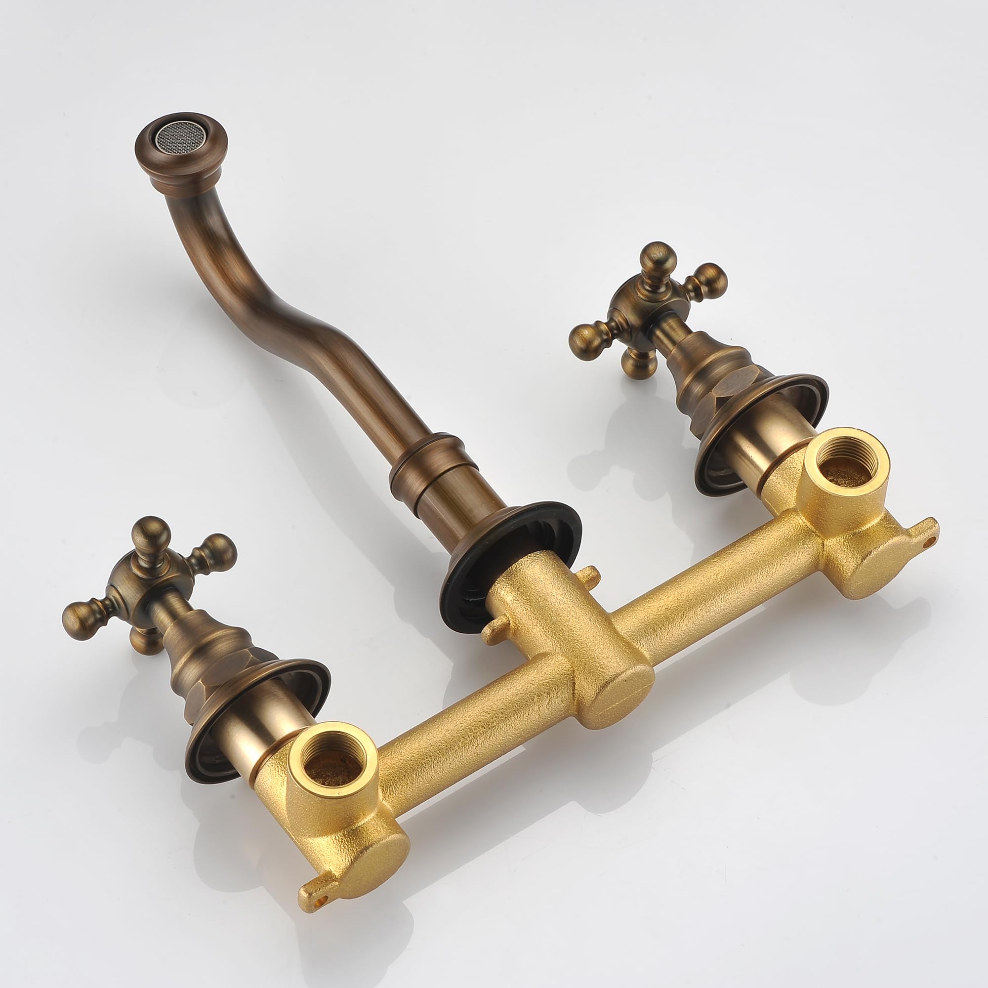 Vintage Wall Mount Bathroom Sink Faucet - Antique Brass Finish for Classic Bathrooms