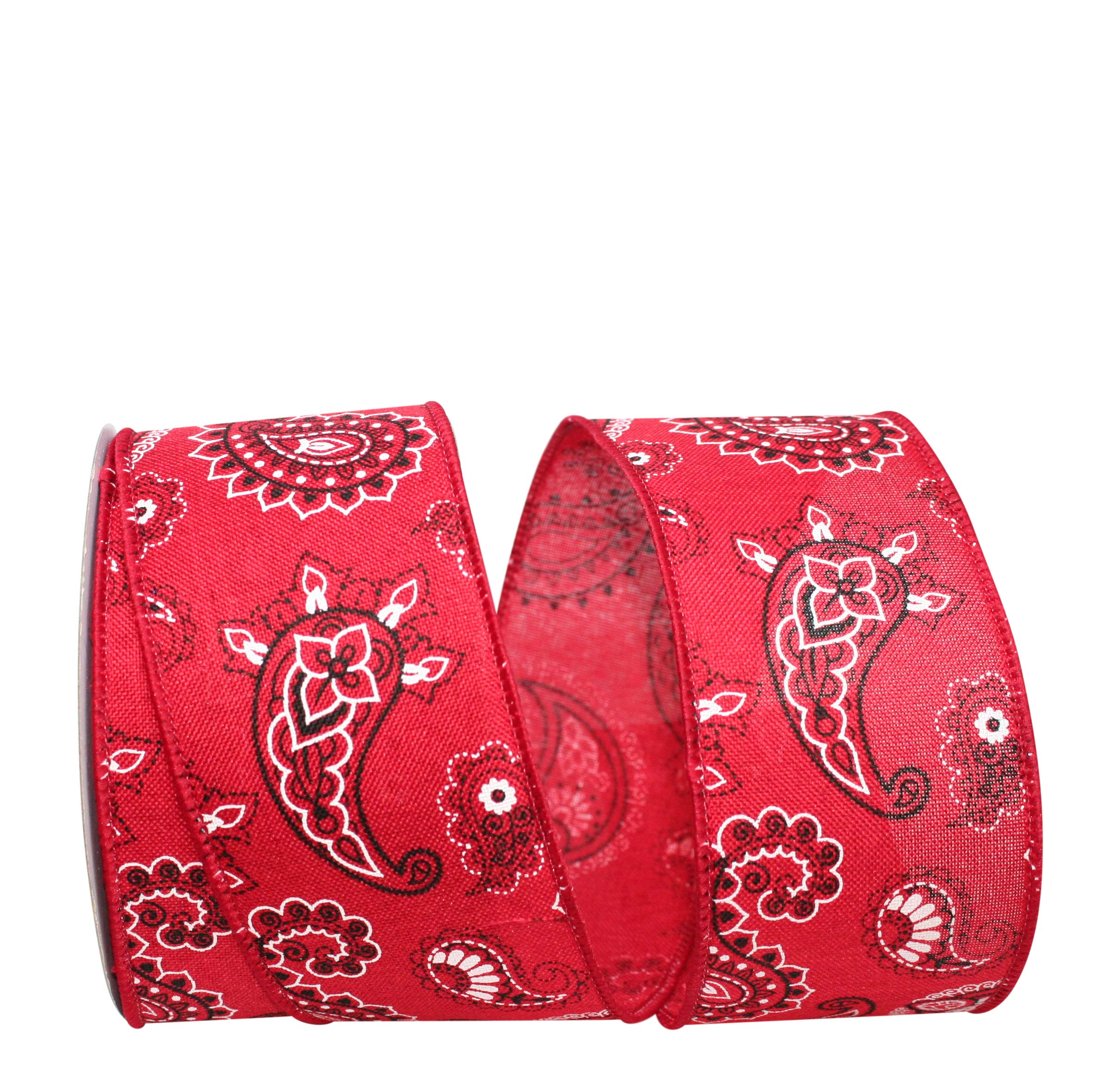 Reliant Ribbon Bandana Linen Wired Edge Ribbon - 2.5 Inch x 10 Yards, Red - Perfect for DIY Crafts, Gift Wrapping, Hair Bows & Home Decor