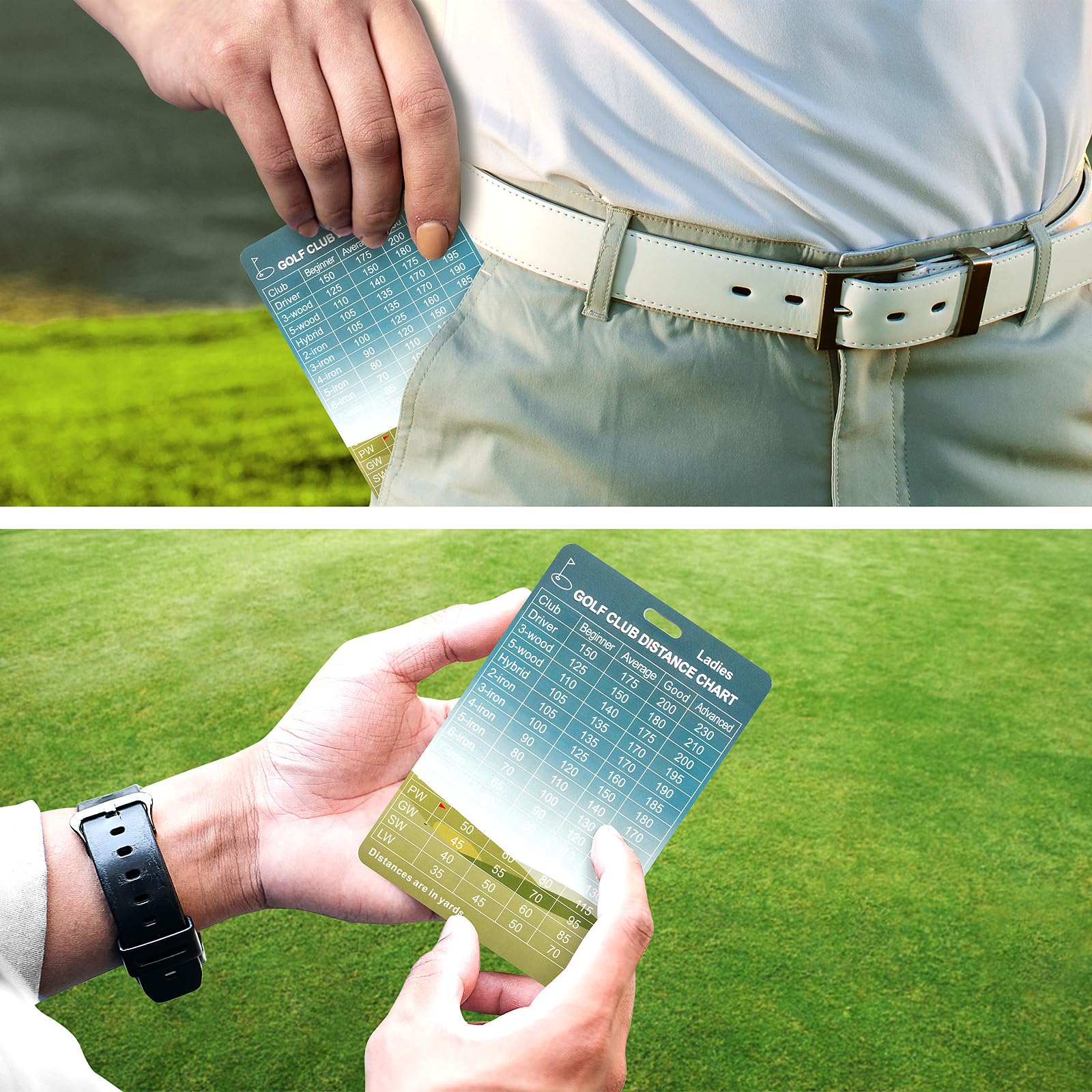 Premium Aluminum Golf Range Chart Card - 5.1x3.5 Inch Golf Distance Measuring Tool | Perfect Golf Gift & Bag Accessory for Practice, Training & Course Play