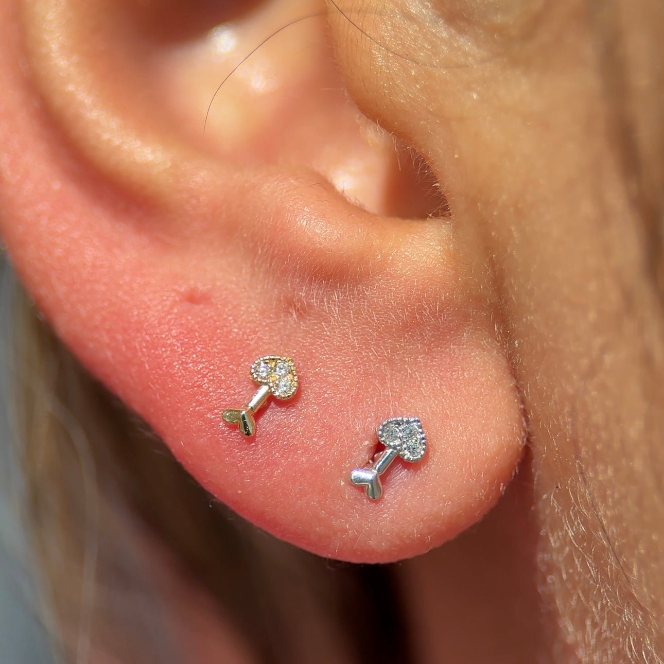 14K Rose Gold Diamond Stud Earrings for Women - Cupid's Arrow Flat Back Studs | Perfect for Valentine's Day, Anniversary & Everyday Wear