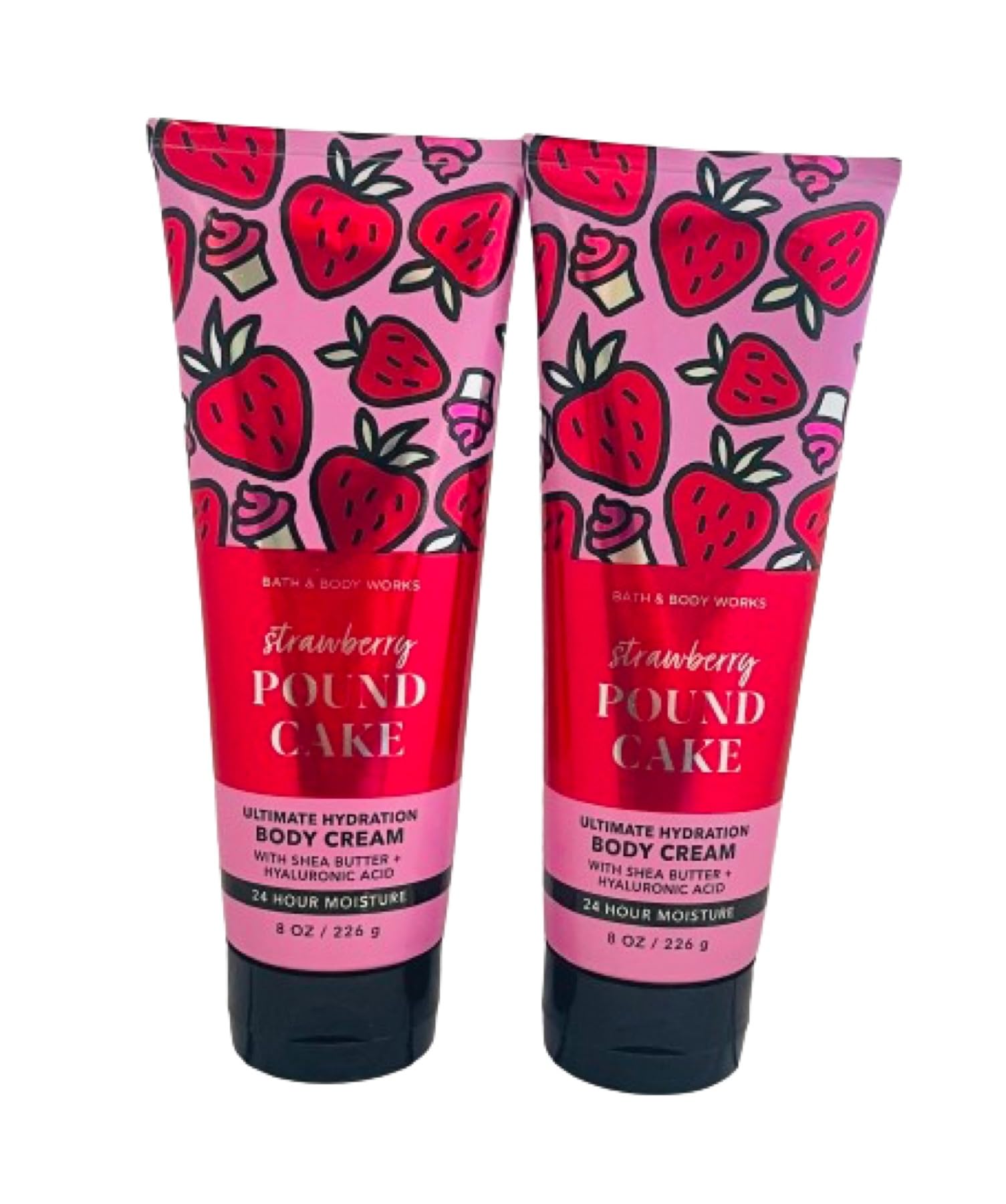 Bath and Body Works Strawberry Pound Cake 2-Pack Ultra Shea Body Cream 8 Oz - Moisturizing Lotion for Dry Skin - Perfect for Daily Use, Gift Giving & Self-Care Routine