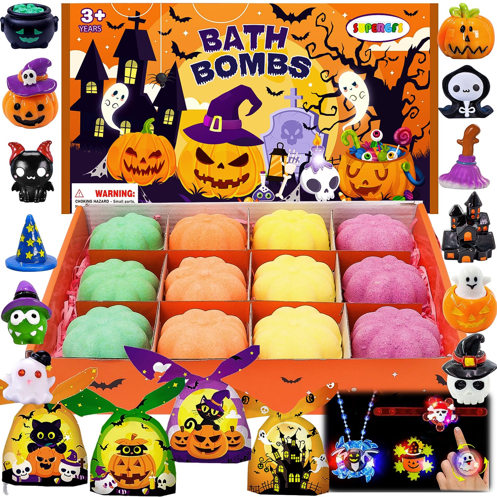 Halloween Pumpkin Bath Bombs for Kids - Surprise Halloween Toys Inside, Fun Halloween Treat Bags & Gifts for Boys and Girls - Perfect for Halloween Parties, Trick or Treating & Spooky Bath Time Fun