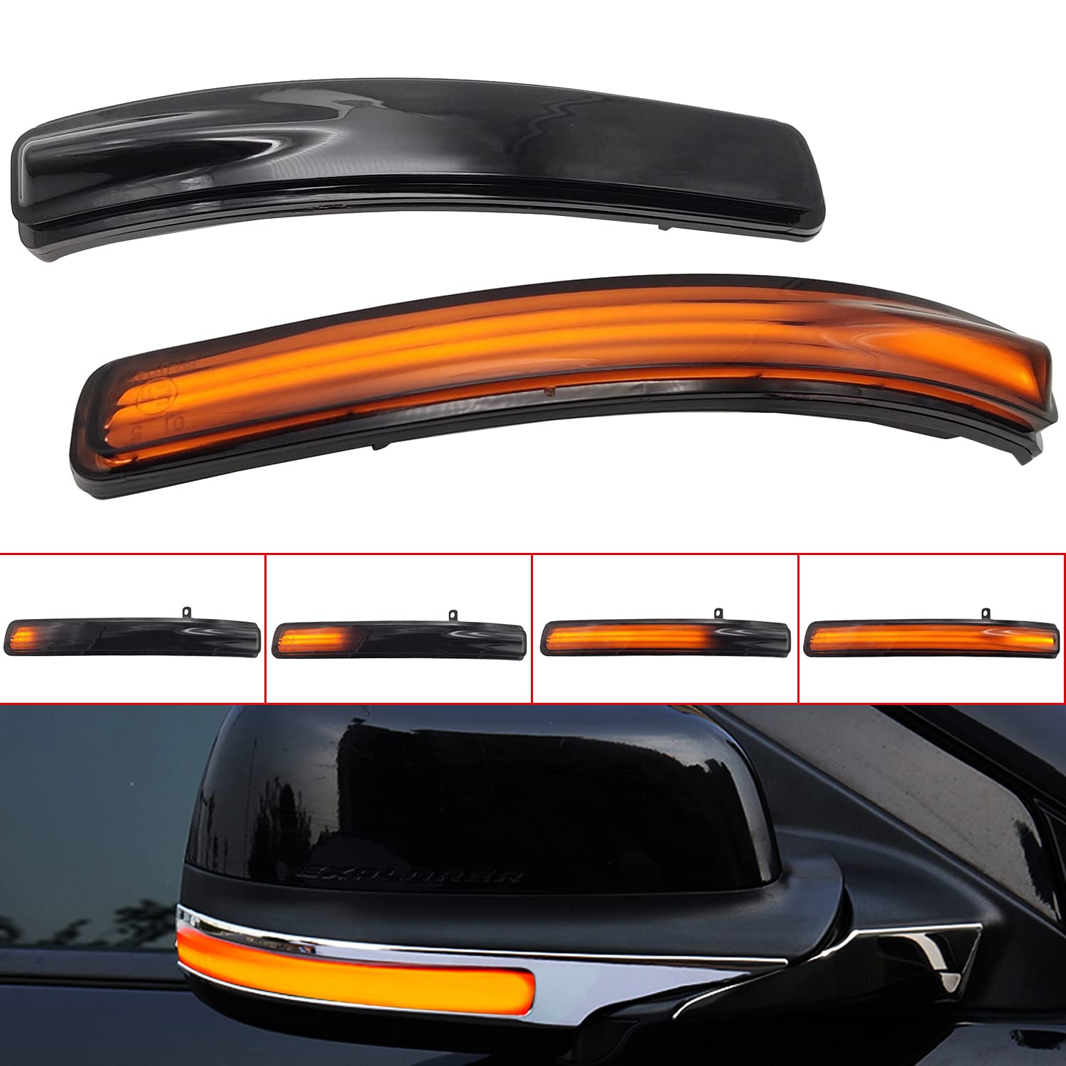 2011-2019 Ford Explorer Black LED Dynamic Turn Signal Light Rear Mirror Indicator - 1pc Car Accessory for Enhanced Safety & Style (Perfect for Night Driving & Custom Upgrades)