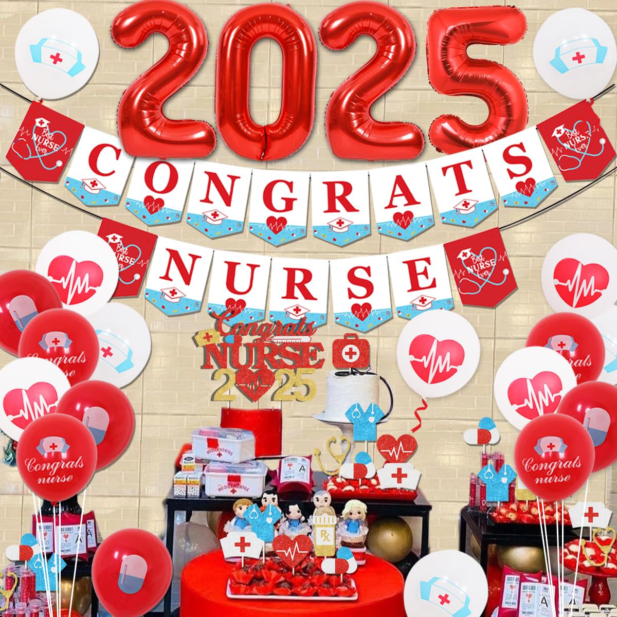 2025 Nurse Graduation Decorations - Congrats Banner & Cake Topper for Nursing School Party