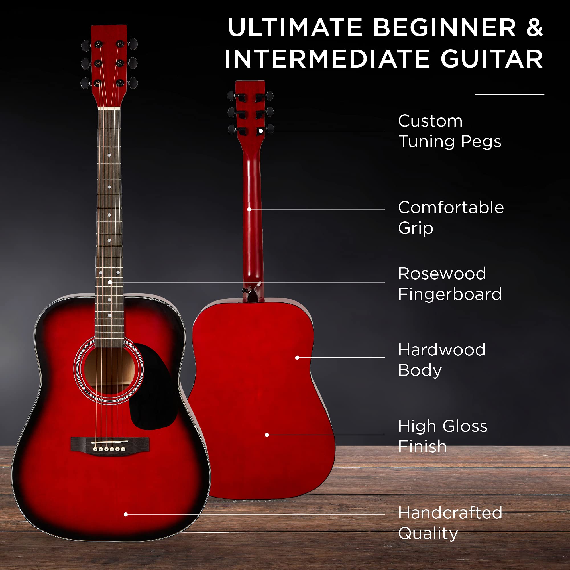 Best Choice Products 41in Full Size All Wood Acoustic Guitar Starter Set with Gig Bag, Strap, Capo, Strings & Picks - Red Burst | Perfect for Beginners, Practice, Performances & Gifts