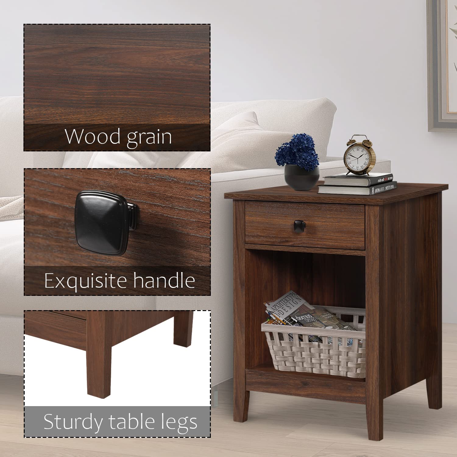 Vikiullf 3-Piece Bedroom Set - 7-Drawer Wood Dresser & 2 Nightstands, Brown Wood Grain Finish - Perfect for Master Bedroom, Guest Room & Apartment Furniture