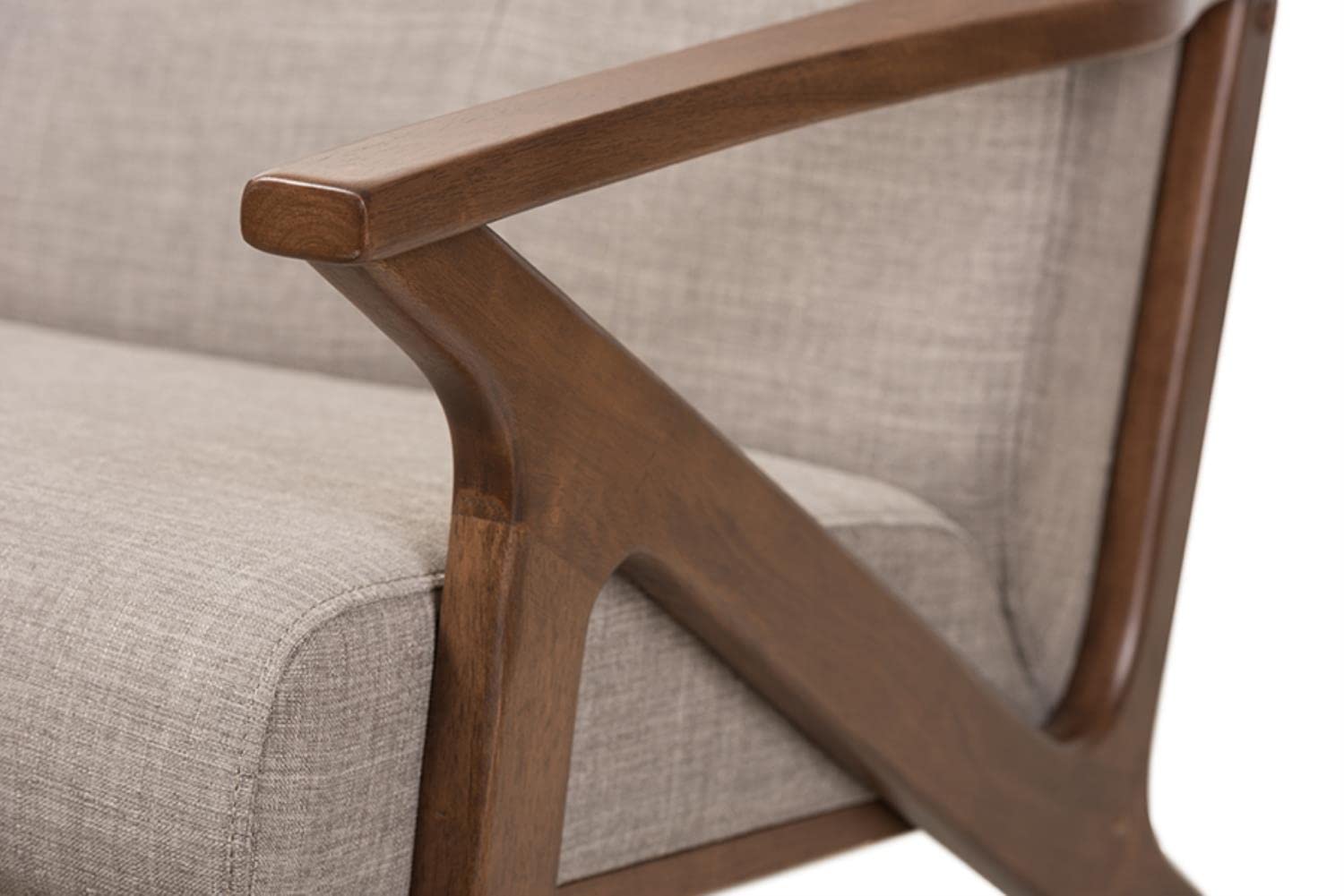 Baxton Studio Bianca Mid-Century Modern Walnut Wood Light Grey Fabric Tufted Lounge Chair - Stylish Accent Chair for Living Room, Office & Reading Nook - Comfortable Upholstered Armchair with Wooden Legs