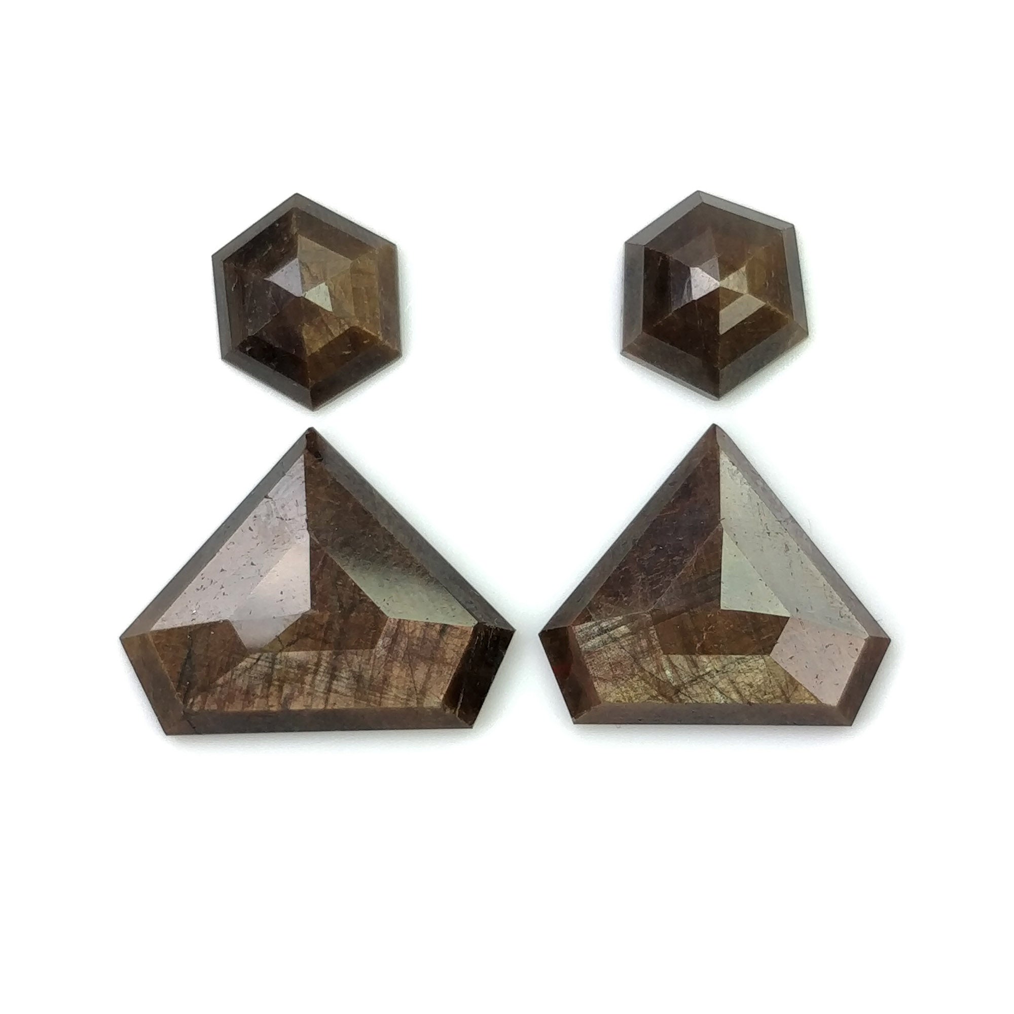 Natural Golden Brown Chocolate Sheen Sapphire Gemstone - 29.95cts Step Cut Hexagon & Uneven Shape (11x9.5mm & 16x20.5mm Pair) with Video | Perfect for Jewelry Making, Engagement Rings & Luxury Gifts