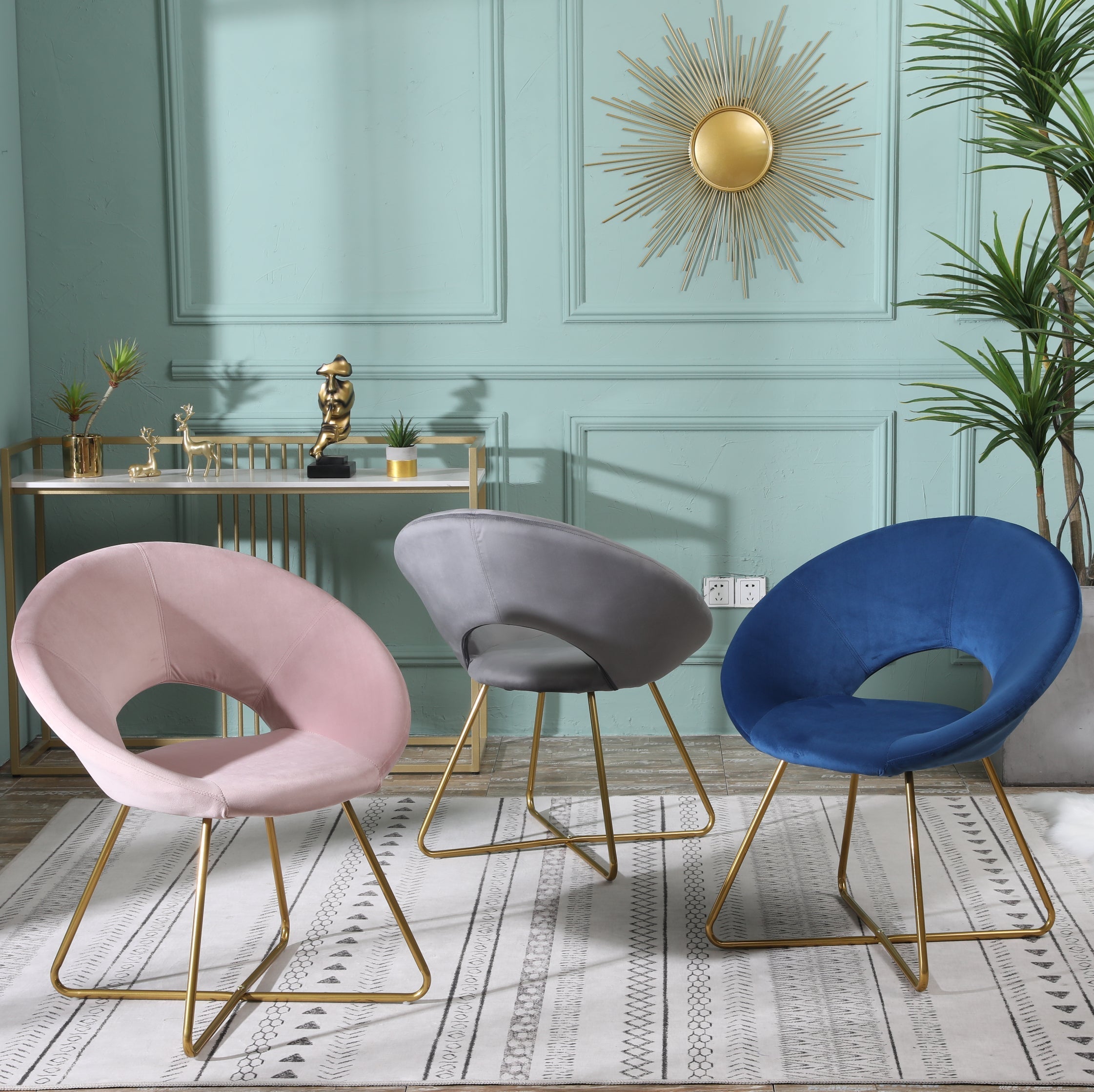 Roundhill Furniture Slatina Silky Velvet Upholstered Accent Chair - Pink Velvet with Gold Tone Metal Base for Living Room, Bedroom & Office Decor
