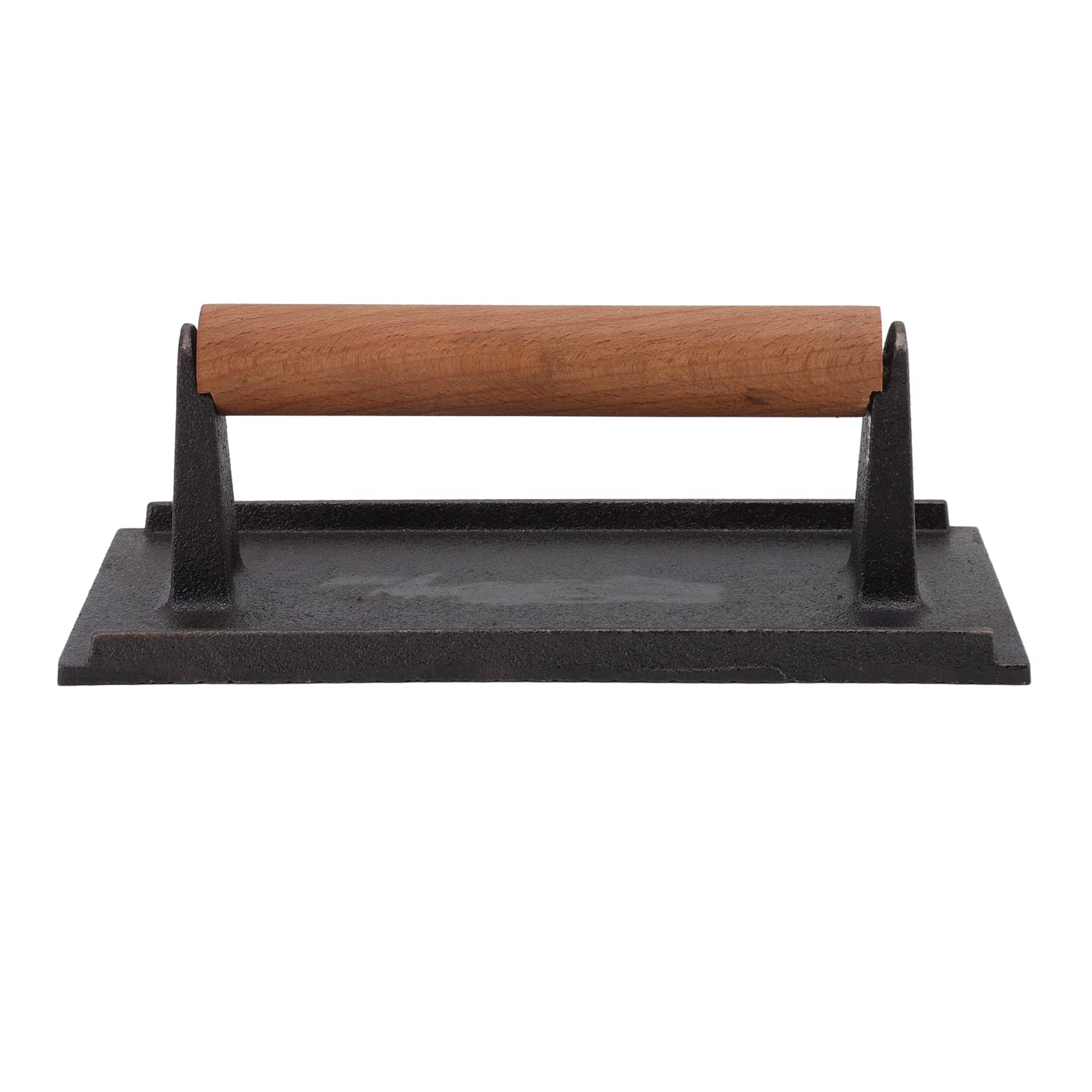 Eatbuy Cast Iron Grill Press - 10x20cm Rectangular Bacon & Burger Press with Heat-Resistant Beech Handle - Perfect for BBQ, Panini, Sandwiches & Griddle Cooking