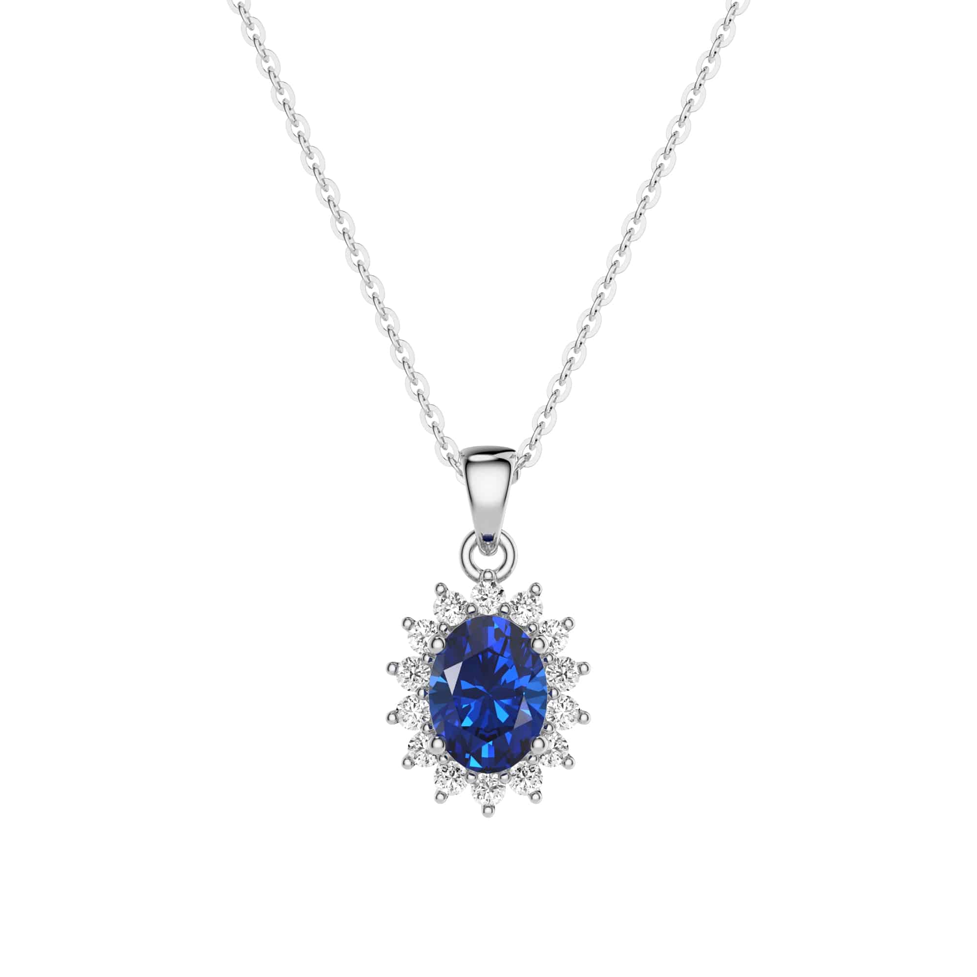 1.64 CT Floral Halo Oval Sapphire Pendant Necklace - Elegant Blue Gemstone Jewelry for Women, Perfect for Weddings, Anniversaries & Special Occasions