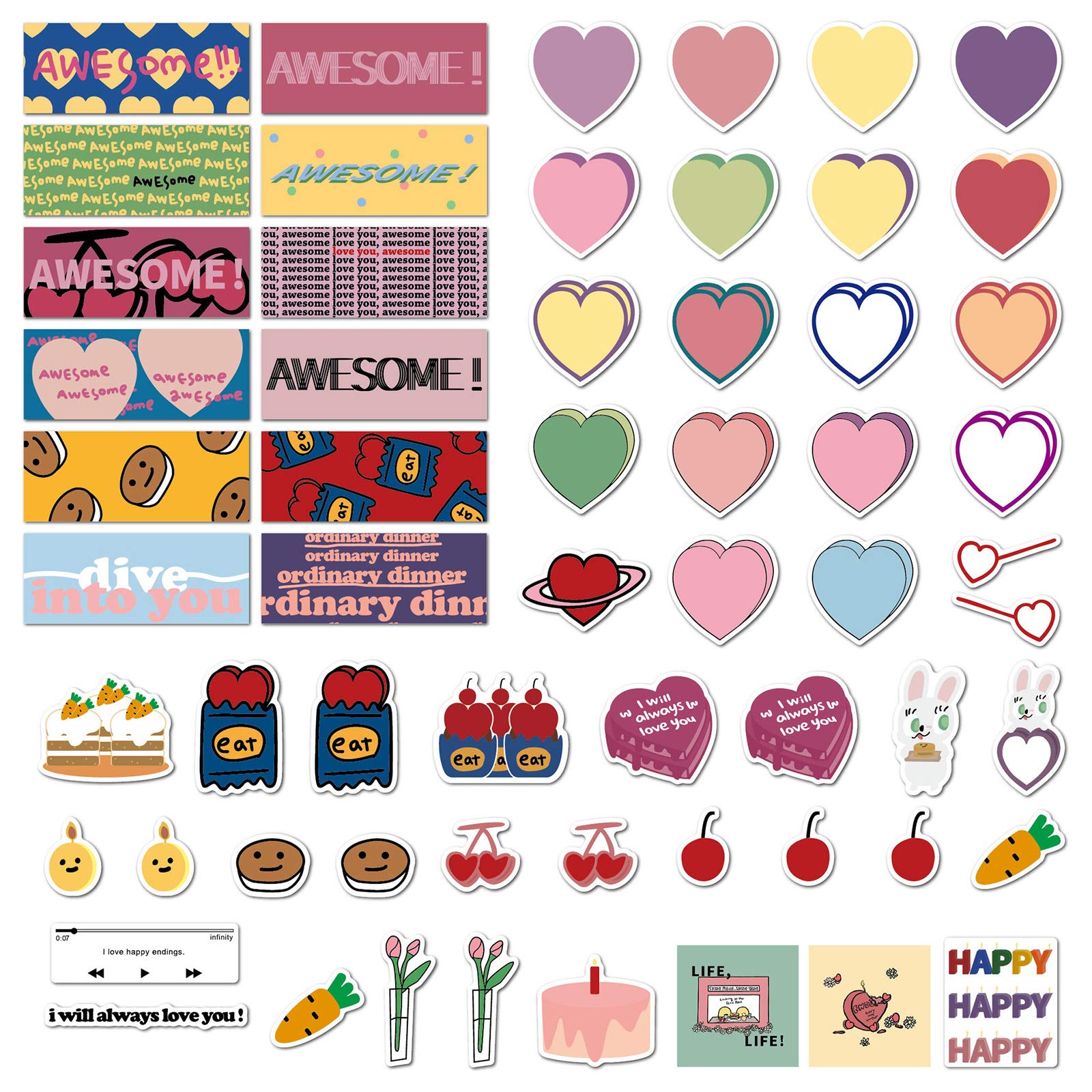 Fesjoy Cherry Love Cartoon Stickers - 50pcs Waterproof Self-Adhesive Decals for DIY Scrapbooking, Journaling, Bullet Journals & Planner Decor - Perfect for Home, Office, School & Gift Giving