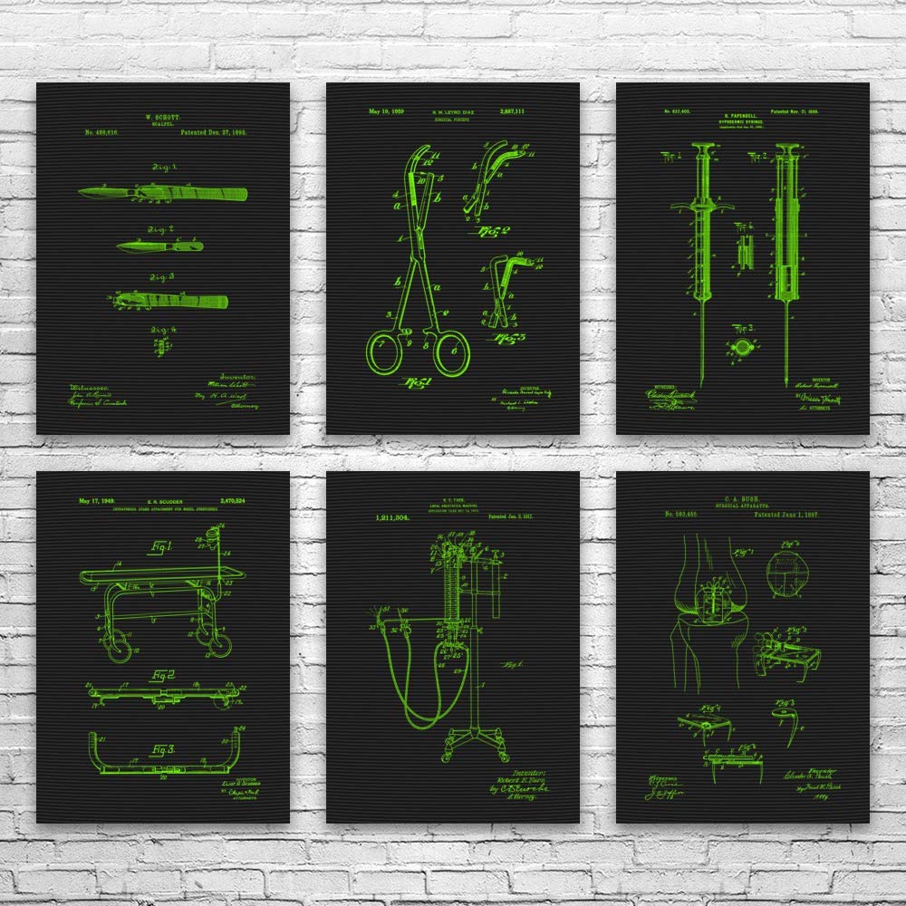 6-Piece Surgical Patent Posters Set – Perfect Surgeon & Nurse Gift, Medical Office Decor, Doctor's Artwork, Medical School Wall Art (20x24 Inch) – Ideal for Hospitals, Clinics & Medical Education Spaces