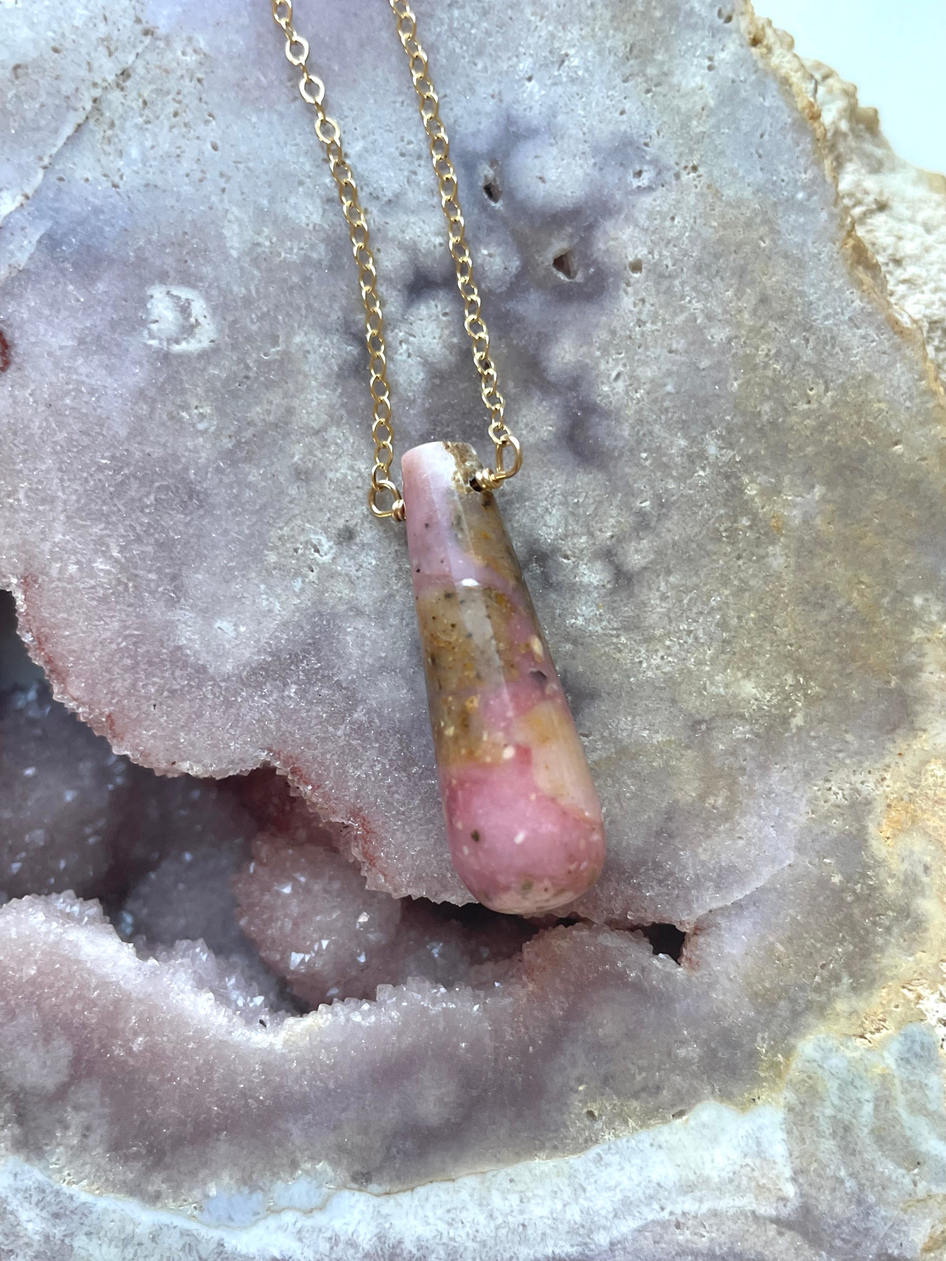 Pink Opal Statement Necklace - 16 Inch Gold Filled Jewelry for Women | Elegant Gift for Birthday, Anniversary & Special Occasions
