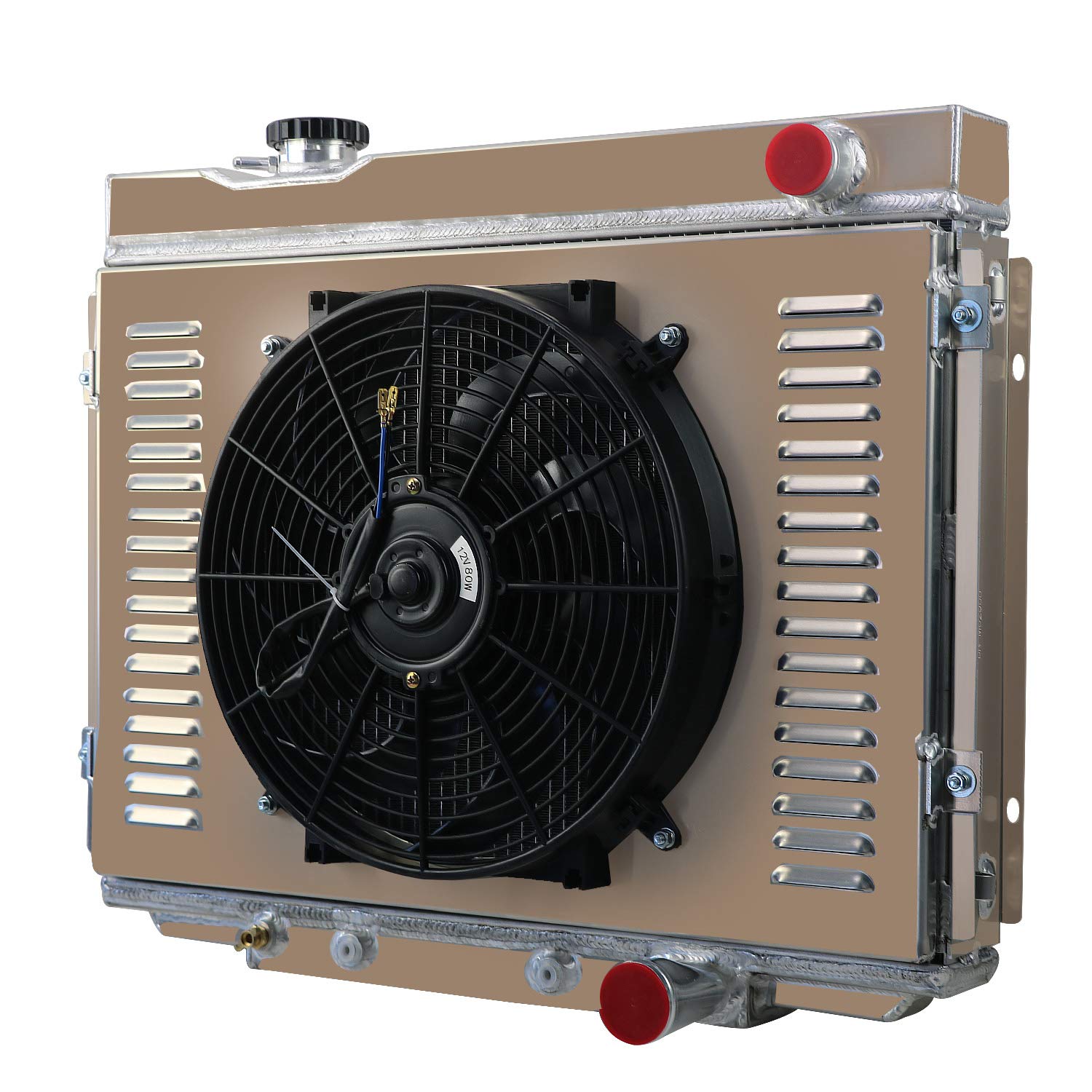 ALLOYWORKS 4-Row All Aluminum Radiator with Shroud Fan & Relay Kit for 1964-1966 Ford Galaxie Small Block 4.3L 4.7L V8 - High-Performance Cooling Upgrade for Classic Car Restoration & Hot Rod Builds