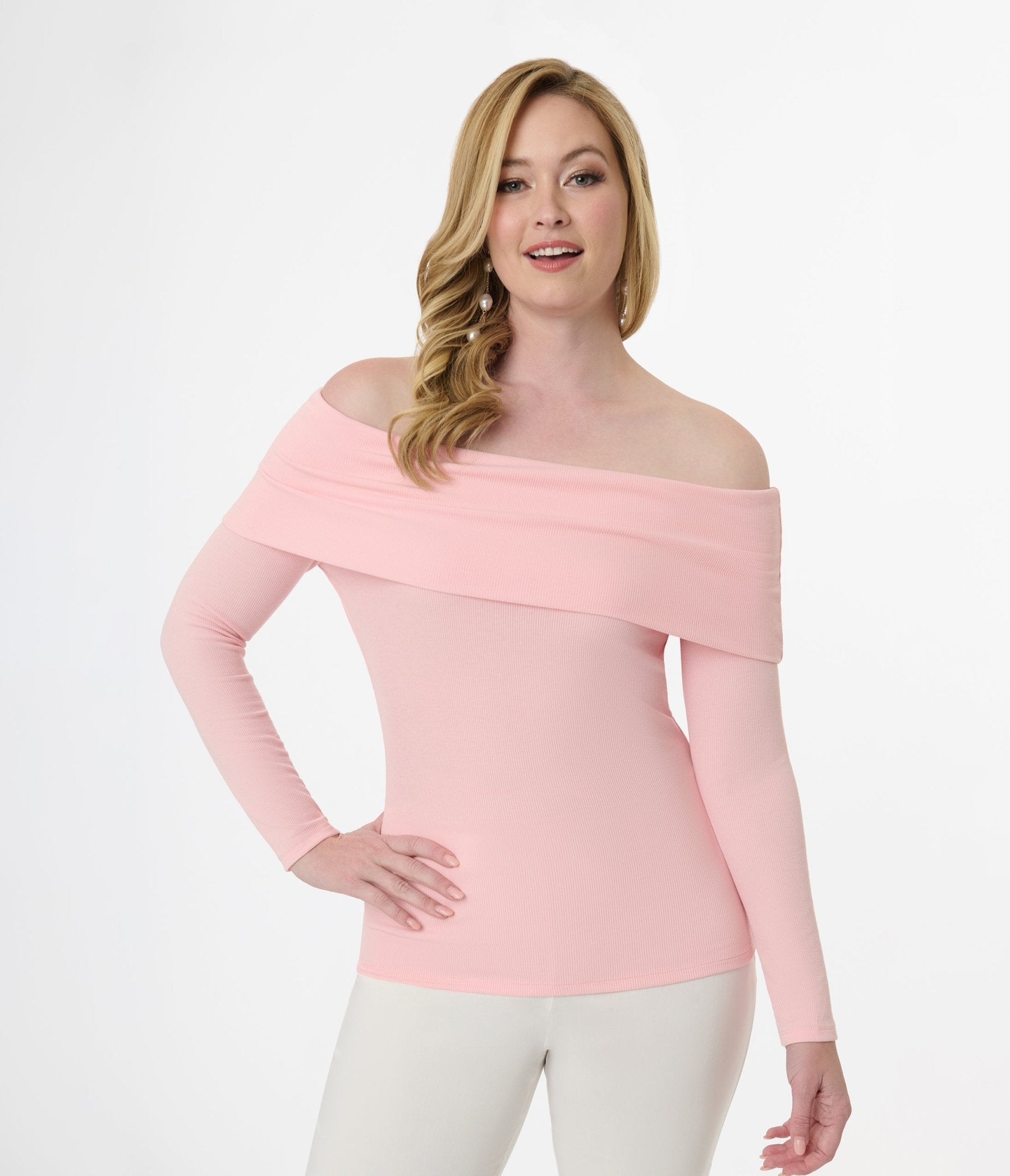 Vintage 1960s Light Pink Folded Shoulder Knit Top - Retro Women's Sweater for Casual Outfits & Date Nights