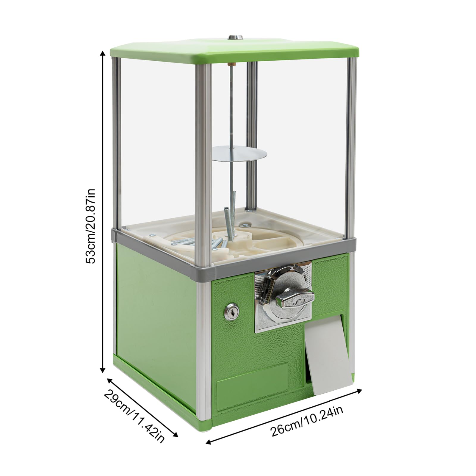 25 Cent Coin Operated Vending Machine - Commercial Gumball & Toy Capsule Dispenser for Candy, Nuts, Prizes (Green) | Perfect for Arcades, Retail Stores, and Party Favors